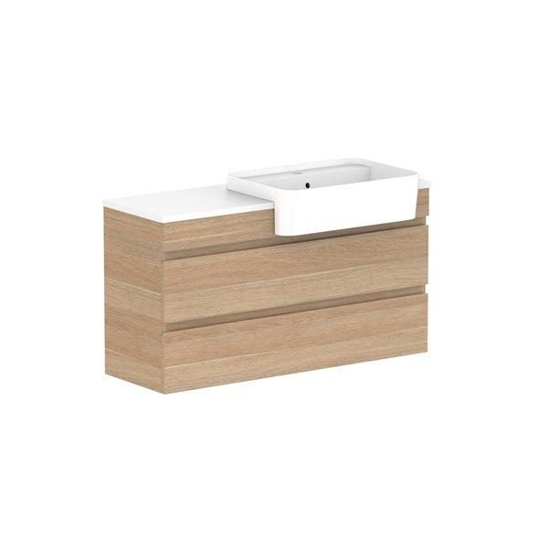 ADP Glacier Pro Semi-Recessed All-Drawer Twin Vanity with Solid Surface Top - Modern Bathroom Sink Cabinet for Master Bath & Guest Room Remodel