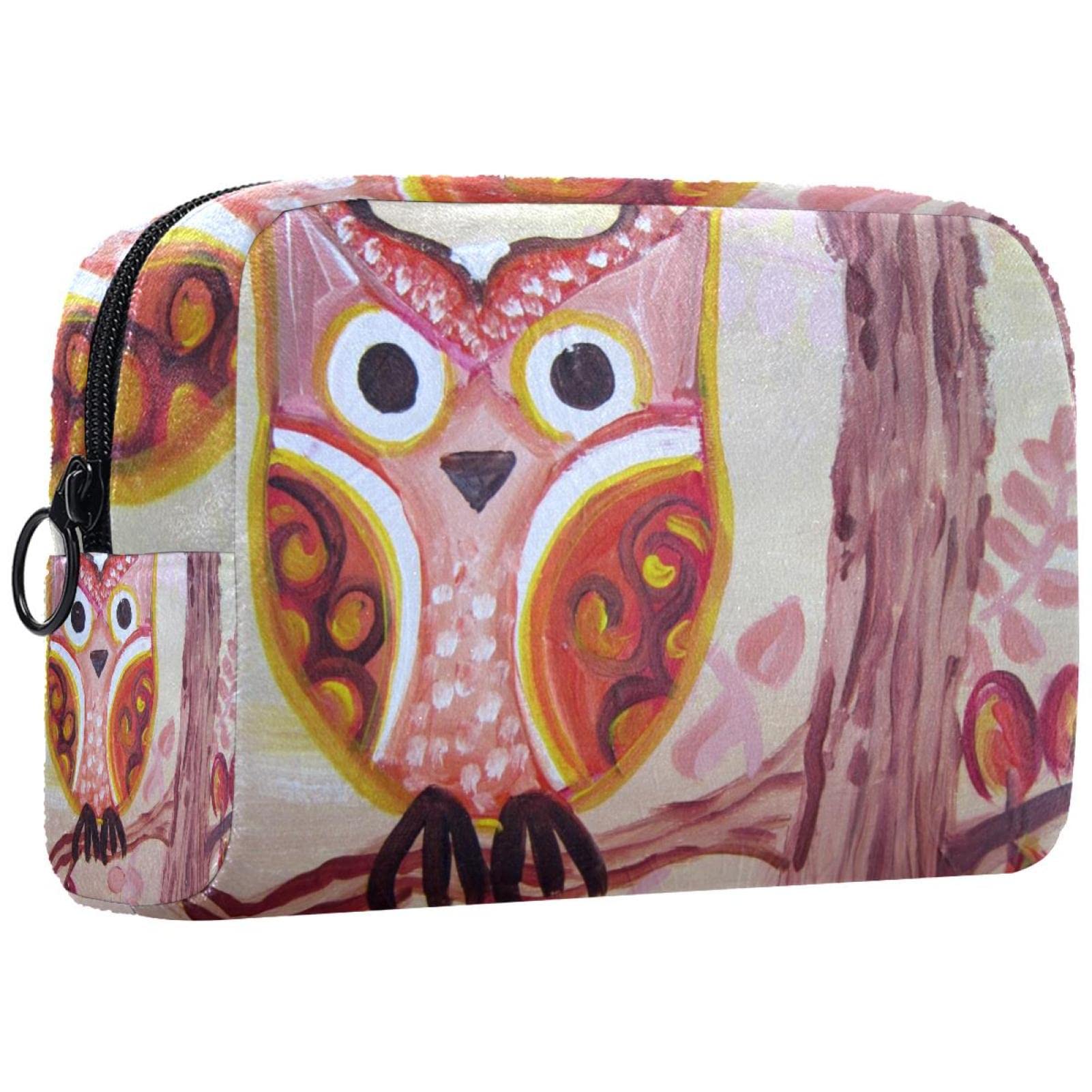 Waterproof Small Makeup Bag for Women - Cute Watercolor Owl Printed Travel Cosmetic Pouch - Perfect for Makeup Storage, Travel Essentials & Gift Giving