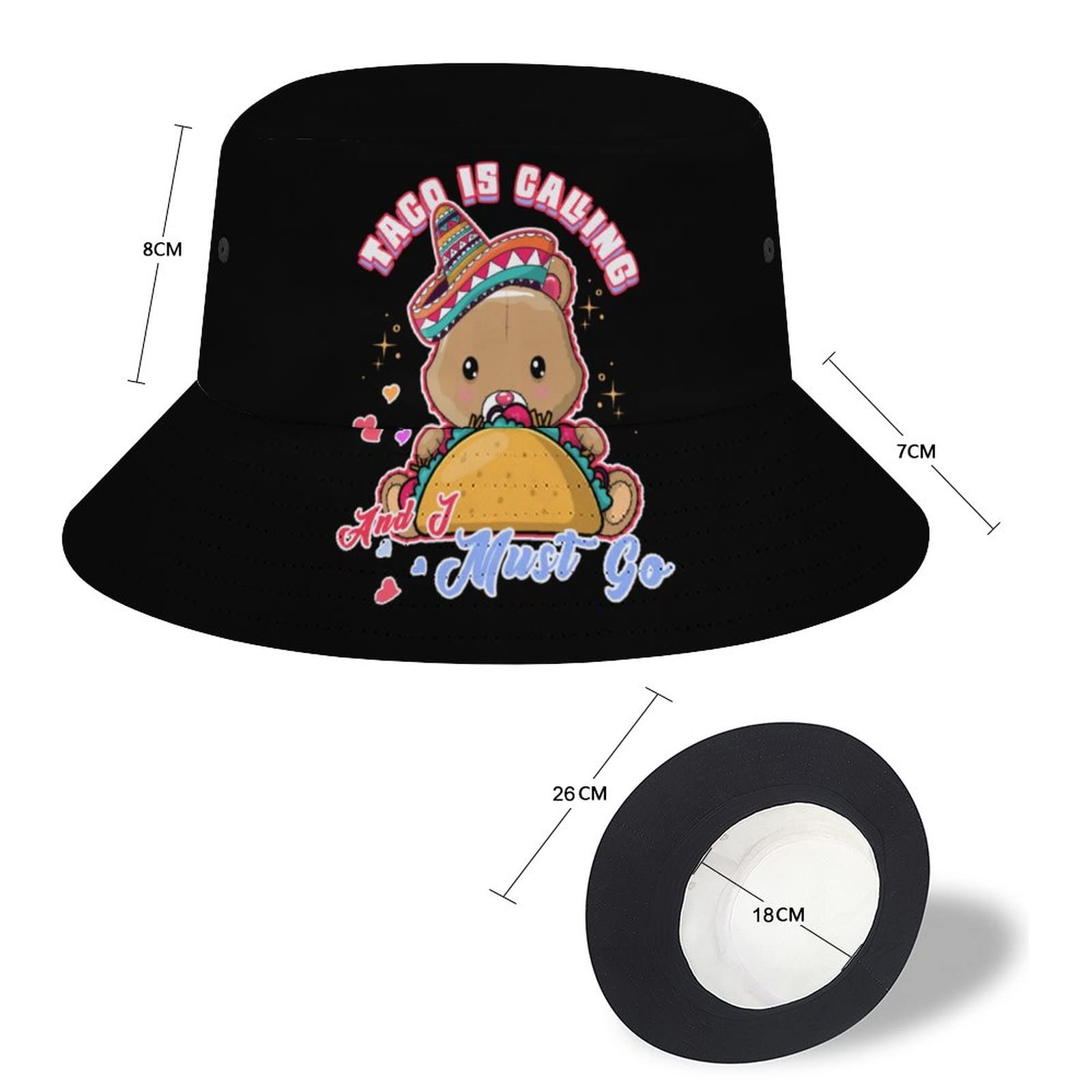 Stylish Unisex Packable Bucket Hat for Women & Men - Taco Print Beach Sun Hat for Fishing, Travel & Outdoor Summer Activities