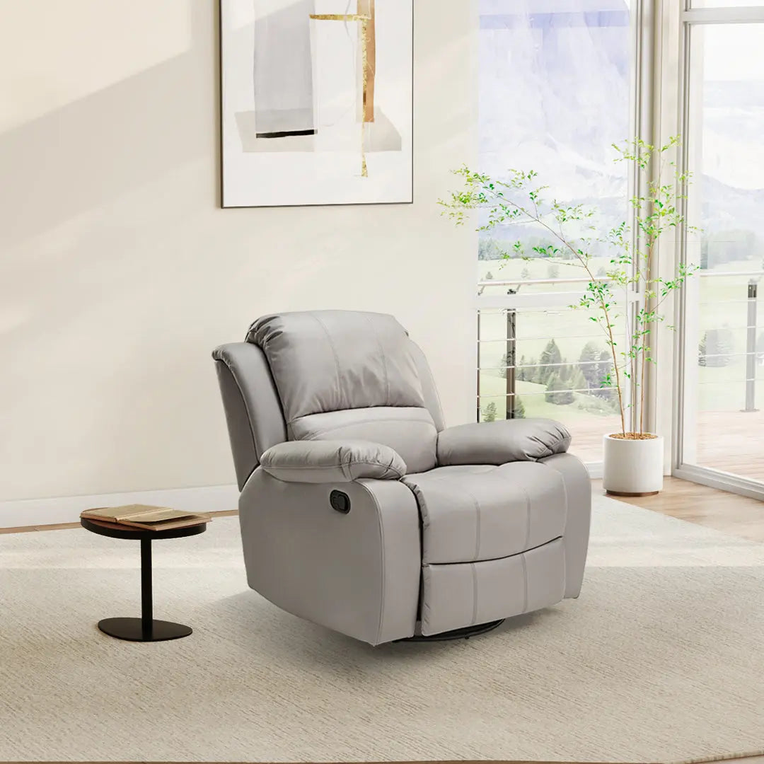 Bronze Gray Manual Recliner Chair with Swivel and Rocking Function - Perfect for Living Room, Home Theater, and Relaxation Spaces