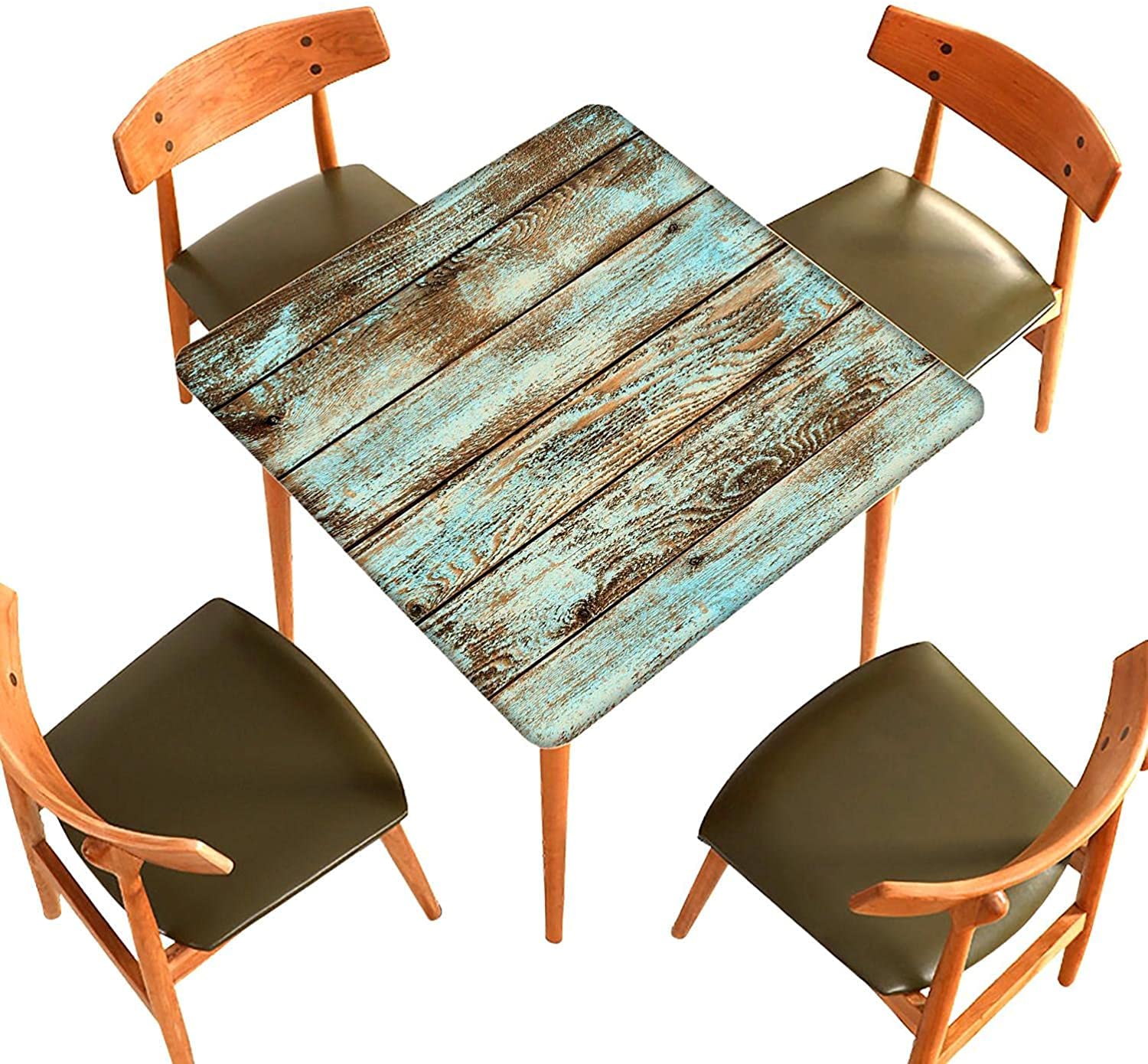 Vintage Wood Grain Fitted Tablecloth 42x42 Inch - Elastic Edge Square Table Cover, Dust & Oil Proof Washable Polyester for Dining Room, Kitchen, Patio & Outdoor Decor - Perfect for Family Gatherings & Dinner Parties