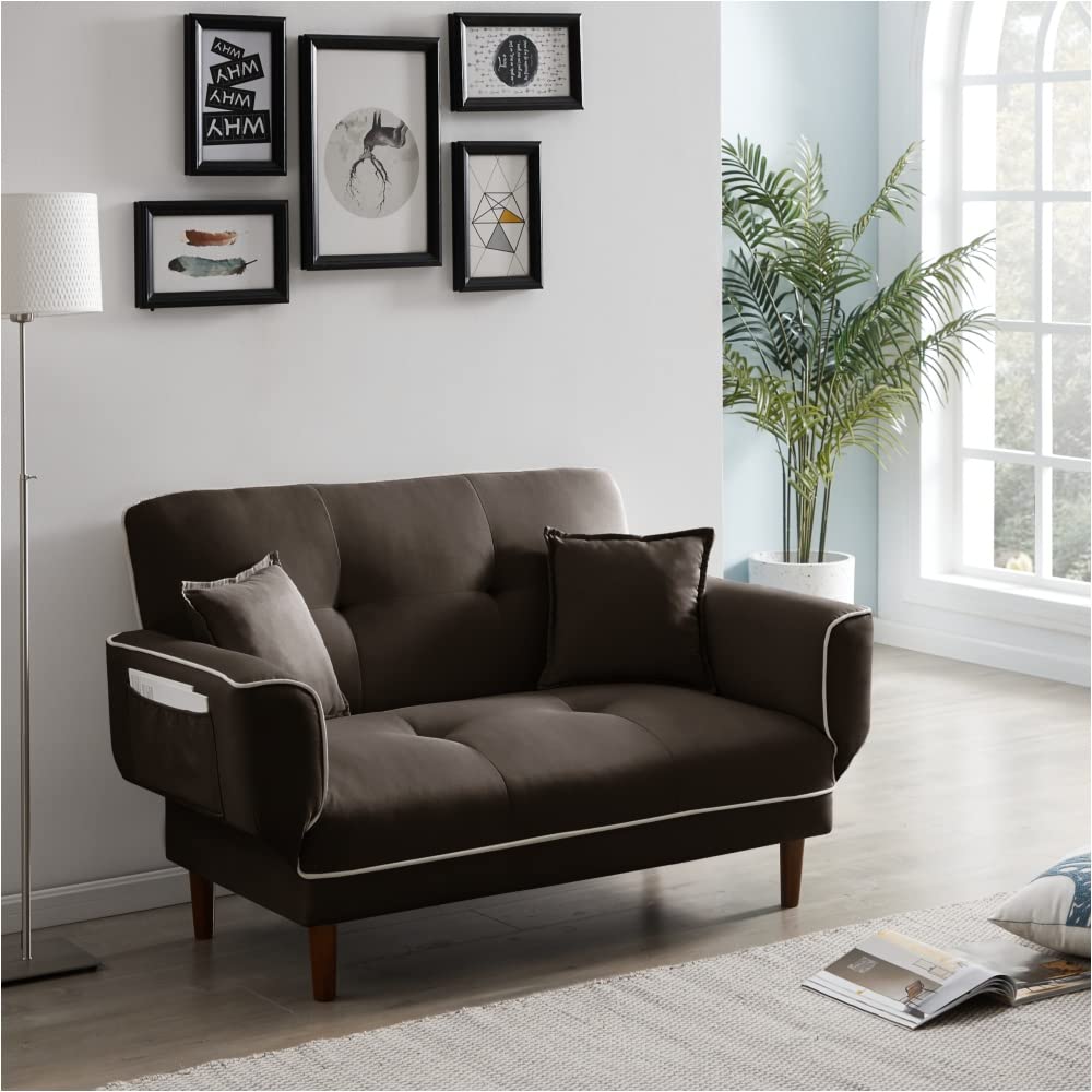 HHXX Convertible Sofa Bed - 3-in-1 Lounge Sleeper with 2 Pillows, Brown | Perfect for Small Spaces, Guest Rooms & Apartments