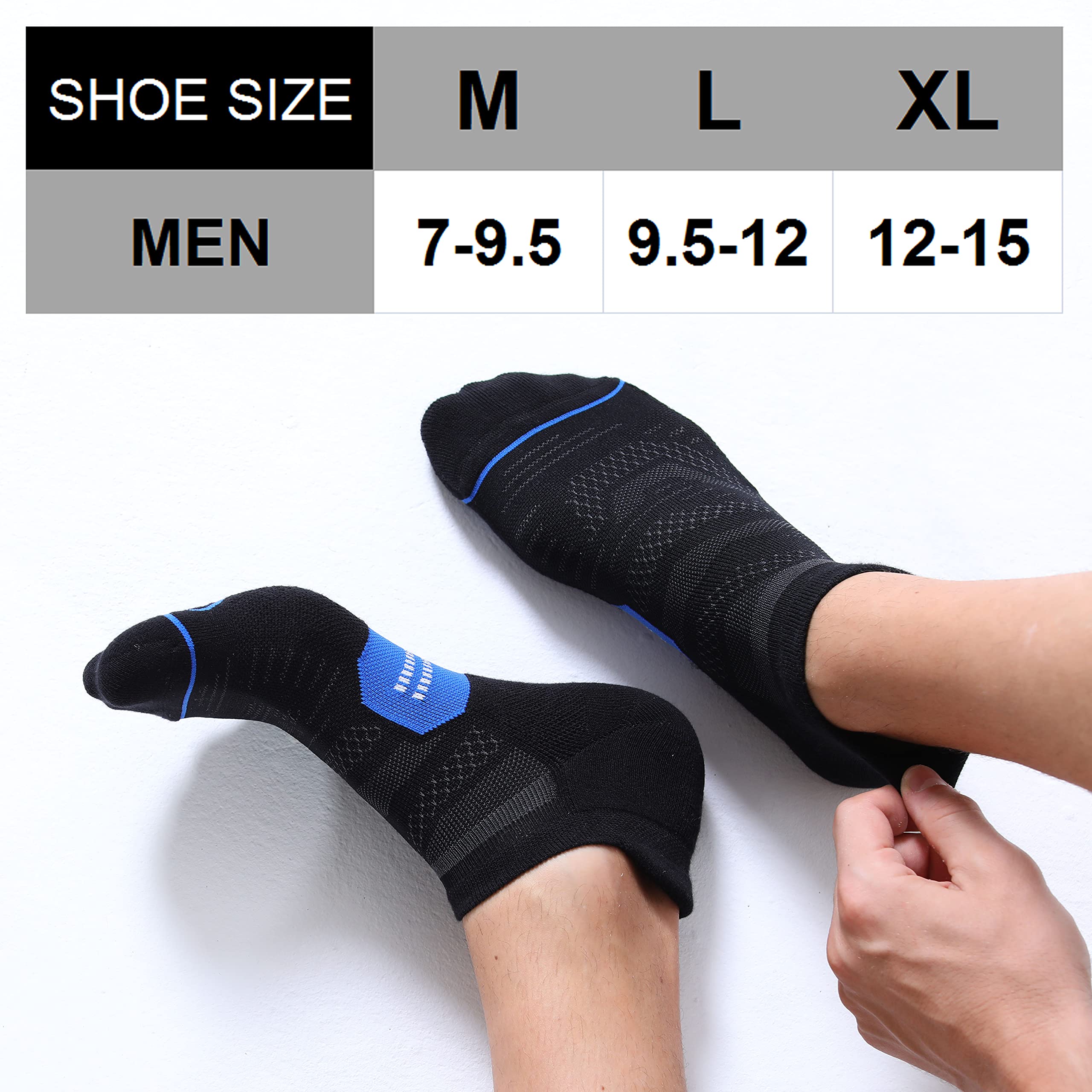 CS CELERSPORT 6 Pack Men's Running Ankle Socks with Cushion Support - Breathable Low Cut Athletic Sports Socks for Jogging, Gym & Daily Wear