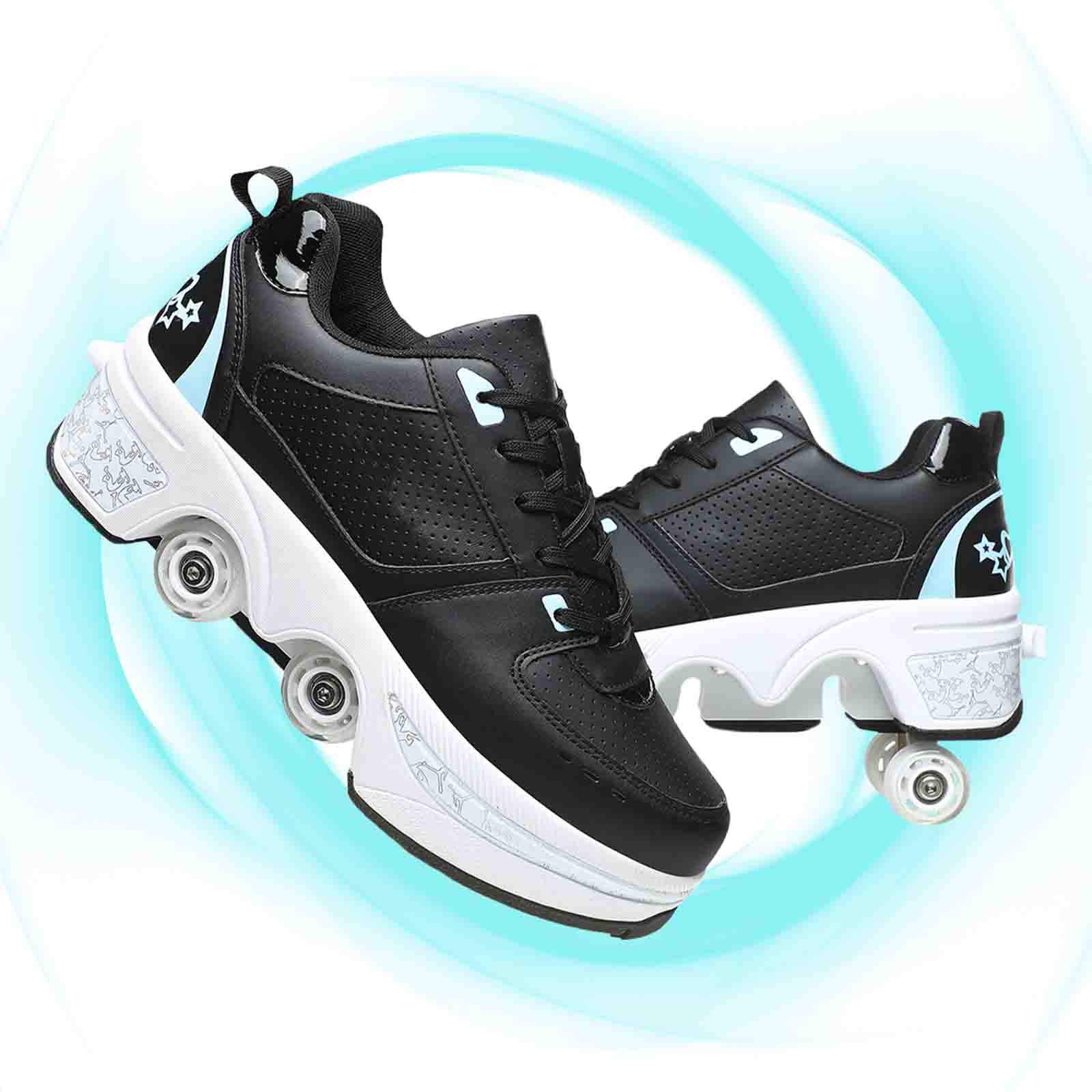 MLyzhe 2-in-1 Invisible Automatic Walking Wheel Roller Skates - Adjustable Double-Row Pulley Skating Shoes for Men & Women - Perfect for Urban Commuting, Fitness Training and Outdoor Adventures