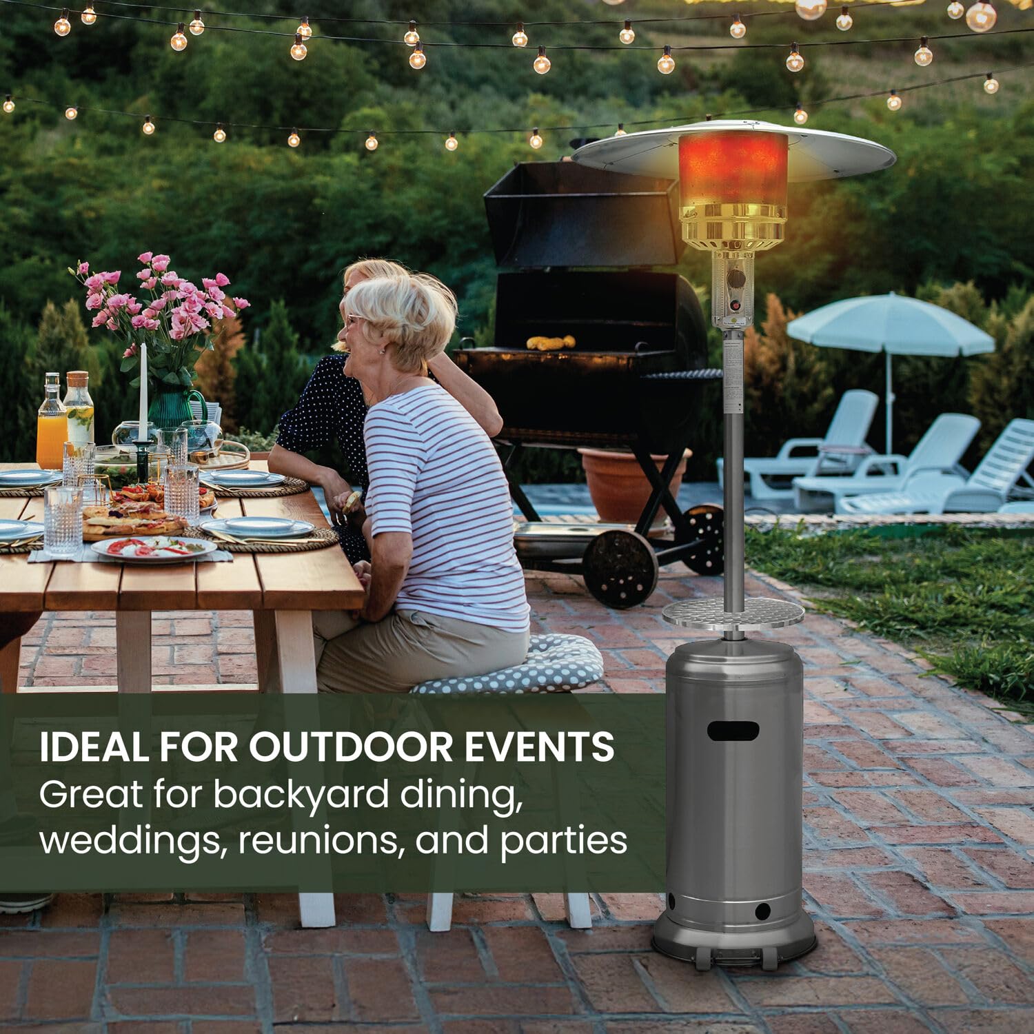 Hanover Outdoor 48,000 BTU 7-Foot Propane Patio Heater with Wheels - Portable Outdoor Heater Covers 26.5 Sq. Ft. for Patio, Porch, Deck, Backyard & Garden Gatherings