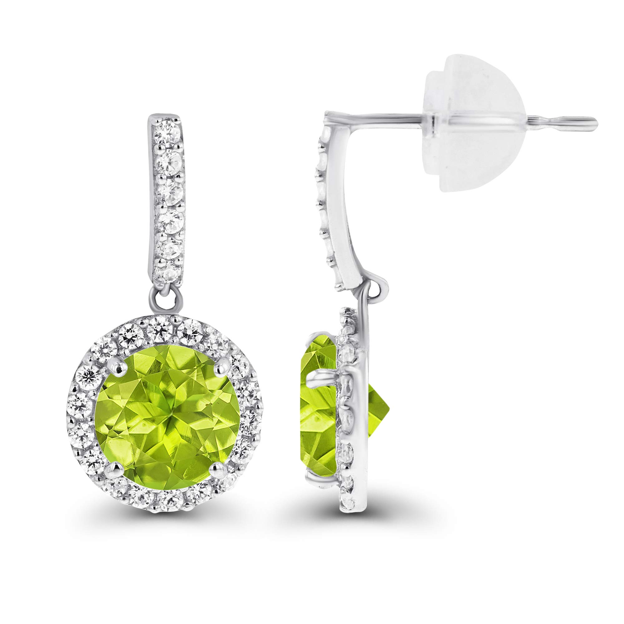 14K Solid Gold 17x8mm Genuine Birthstone Dangle Earrings for Women | 6mm Round Birthstone with 1mm White Sapphire Halo | Elegant Jewelry Gift for Birthday, Anniversary & Special Occasions