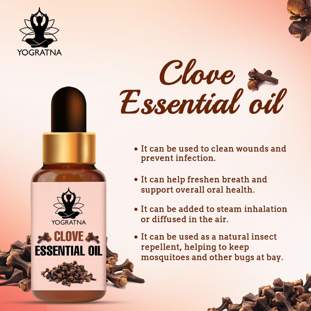 Yogratna 100% Pure Therapeutic Grade Clove Essential Oil (30ml) - Natural Remedy for Teeth, Hair & Skin Care | Aromatherapy, Massage & DIY Beauty Uses