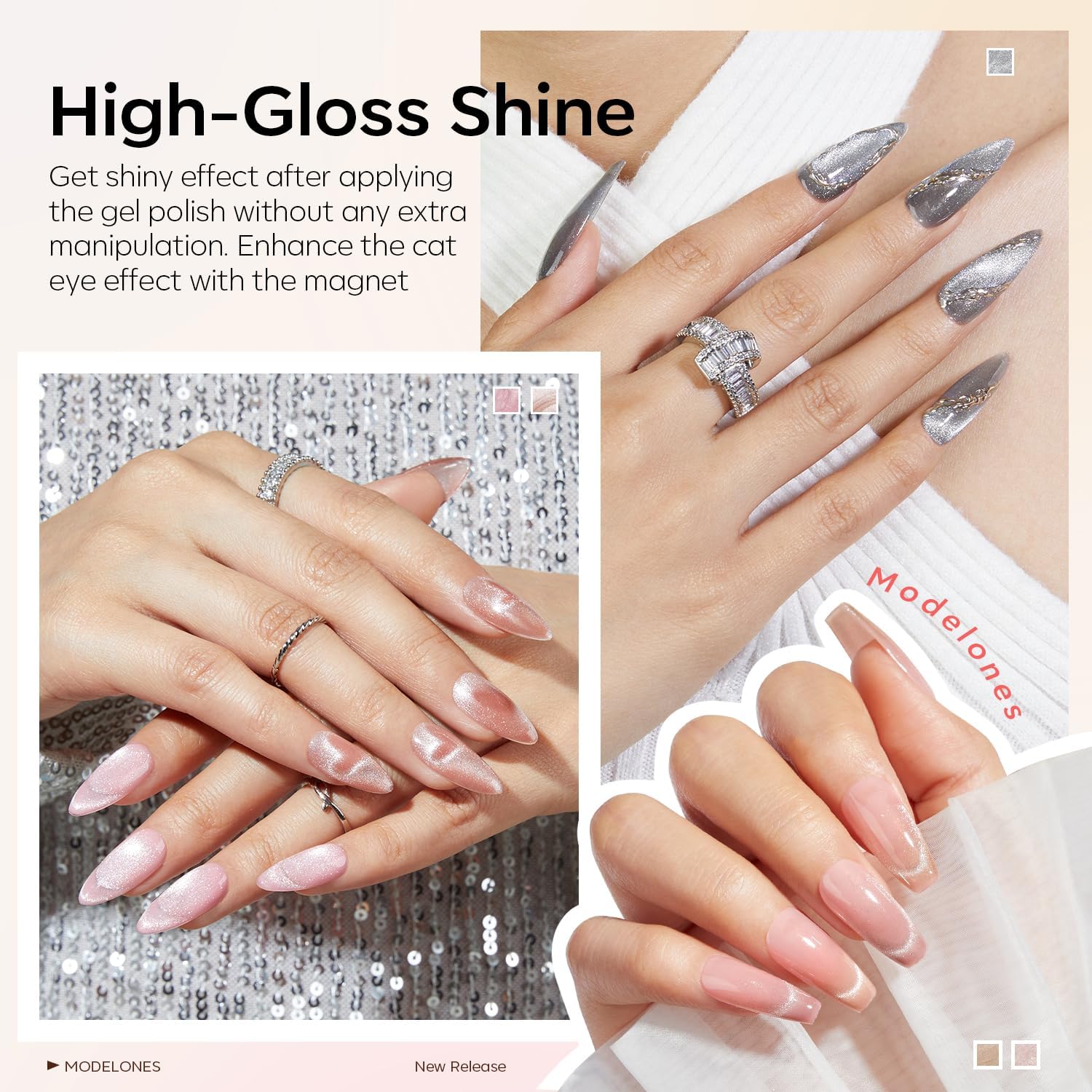 Modelones Cat Eye Gel Nail Polish Set - 6 Holographic Glitter Colors with Magnet, Sparkle Galaxy Series (Nude Pink) - Soak Off LED Gel Polish Kit for Nail Art, Manicure Salon & DIY Gifts - Perfect for Parties, Weddings, and Special Occasions