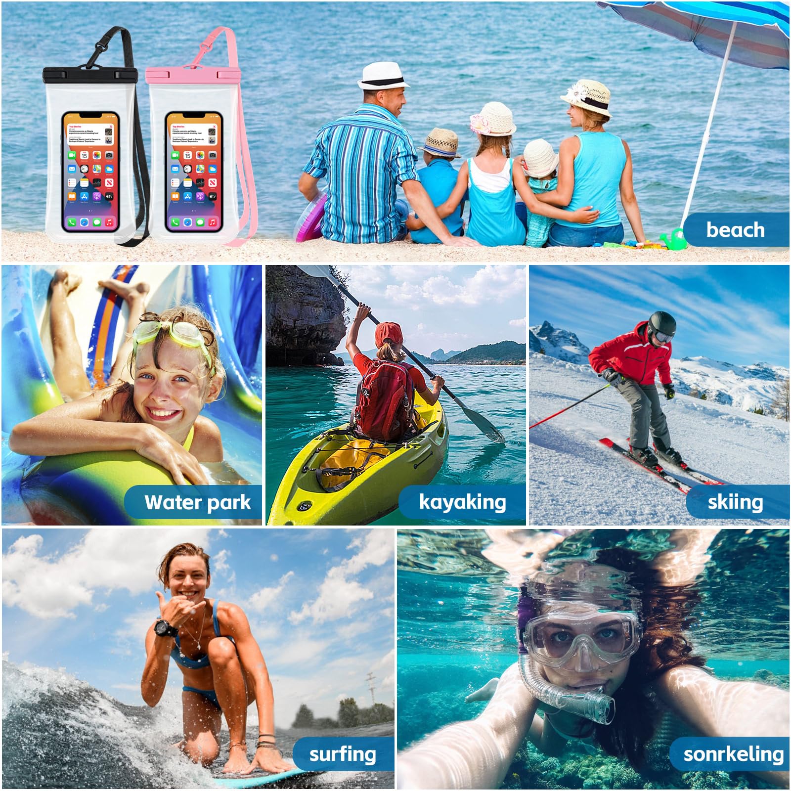 [2 Pack] IPX8 Waterproof Phone Pouch for iPhone 15/14/13 Pro Max & Samsung S24 (Up to 8.3
