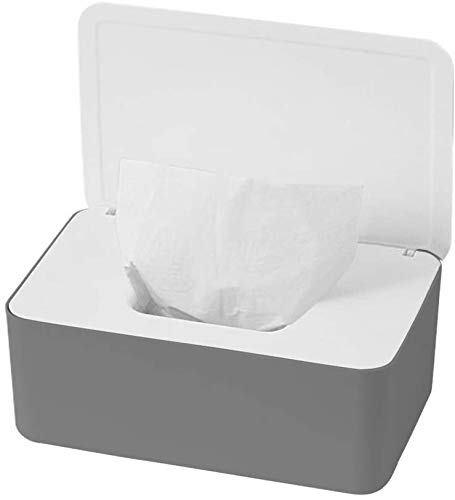 **Wet Wipes Dispenser with Lid - Dustproof Tissue Storage Box for Home & Office Desk - Dark White Gray - Perfect for Bathroom, Kitchen, Nursery & Travel**