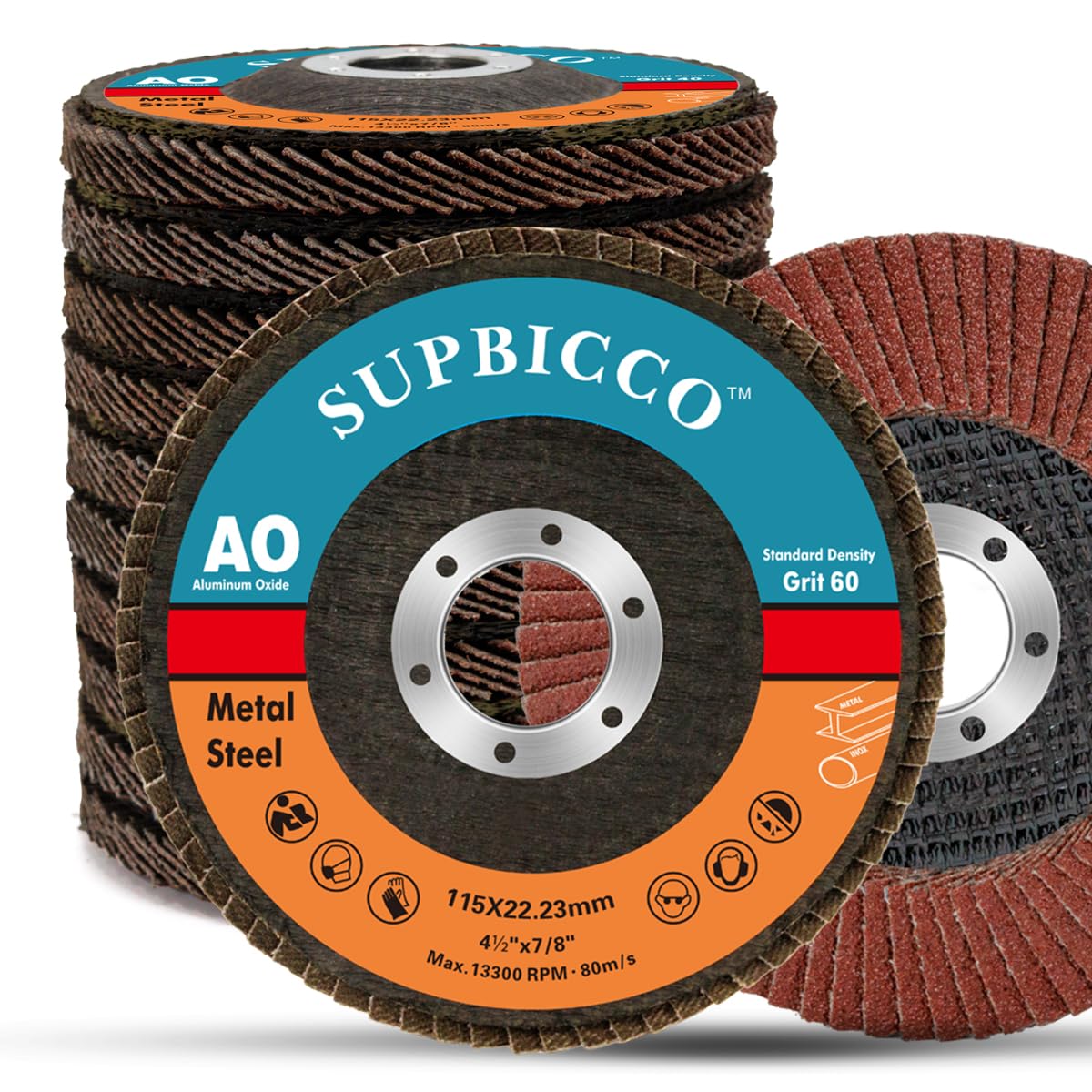 10 Pack 60 Grit Flap Discs 4 1/2 Inch for Angle Grinder - Type 29 Abrasive Sanding Discs with Aluminum Oxide - Perfect for Metal Grinding, Wood Sanding & Surface Preparation