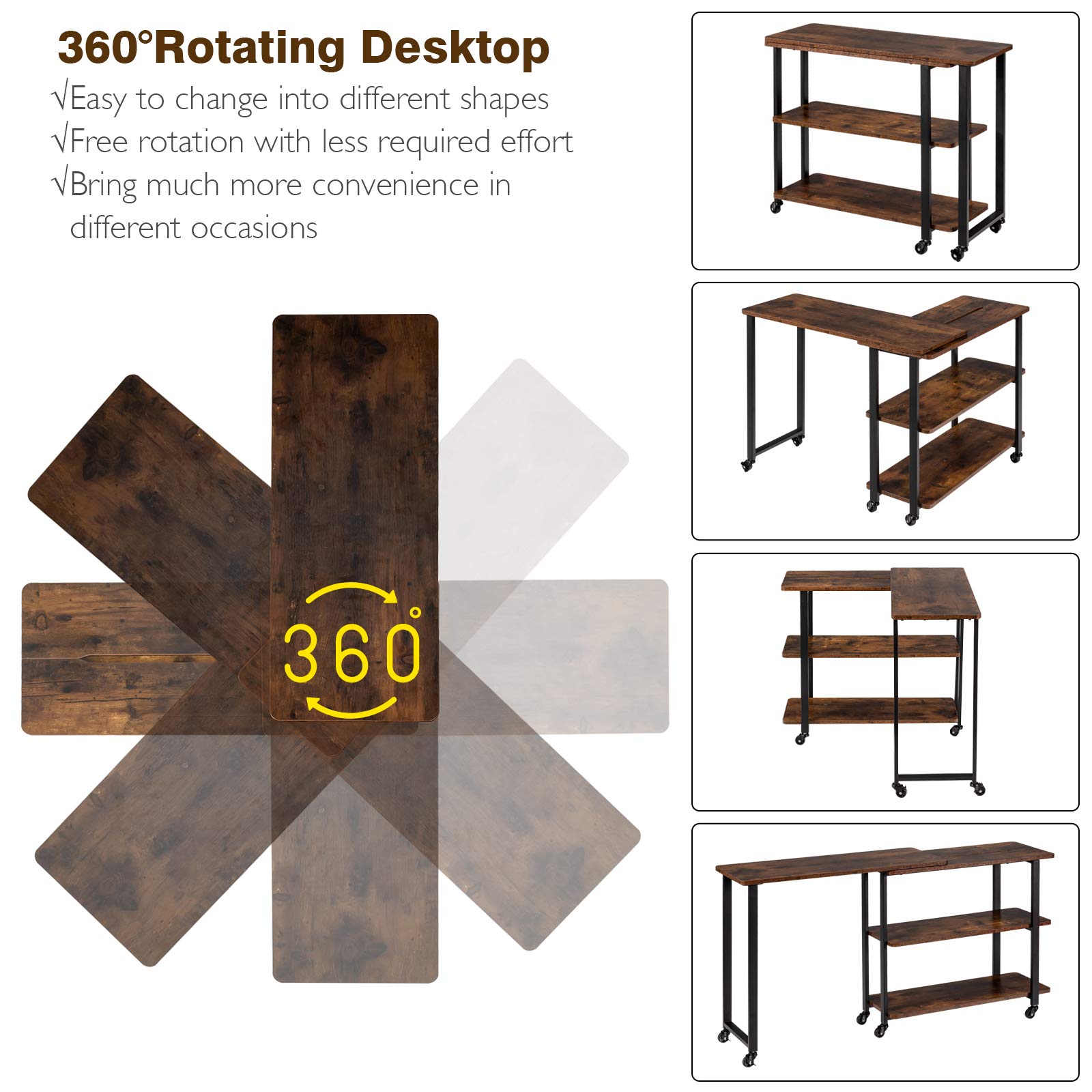 Tangkula 360° Rotating Side Table for Couch - Patented Mobile Laptop Desk with 2-Tier Storage Shelves & Sturdy Metal Frame - Perfect for Home Office, Living Room, Bedroom - Ideal for Snacks, Drinks, Books & Remote Work