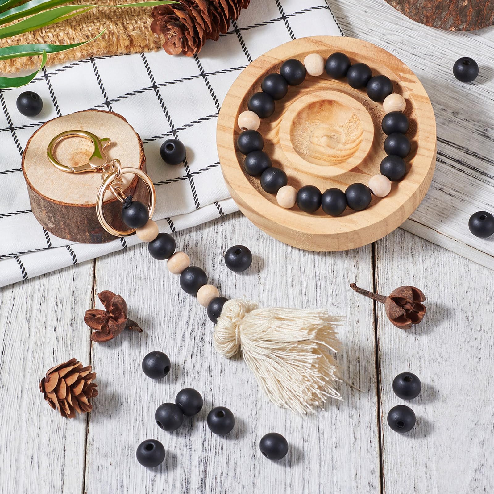 Craftdady 12mm Large Hole Black Round Wood Beads - 200pcs Natural Wooden Ball Loose Beads for Jewelry Making (4mm Hole) - DIY Necklaces, Bracelets & Home Decor Crafts