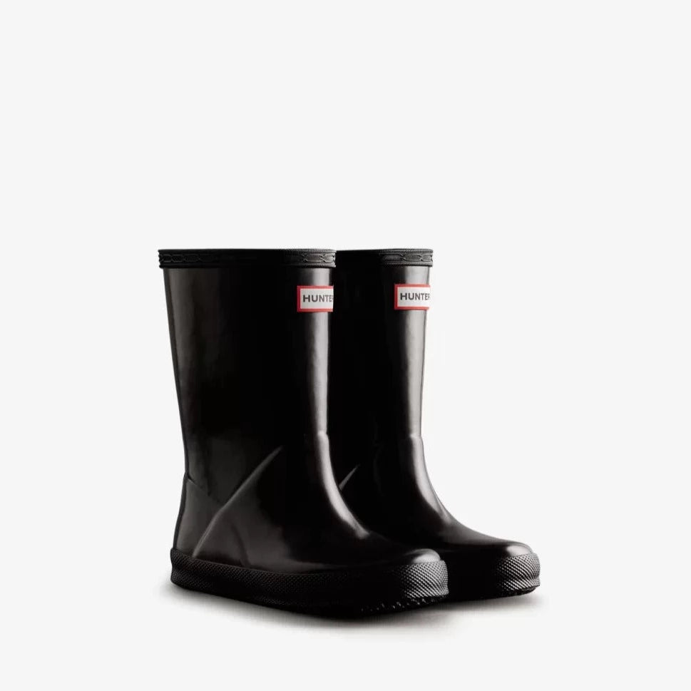 Hunter Original Kids First Gloss Rain Boots - Black Waterproof Rubber Boots for Boys & Girls - Perfect for Puddles, Mud Play and Outdoor Adventures