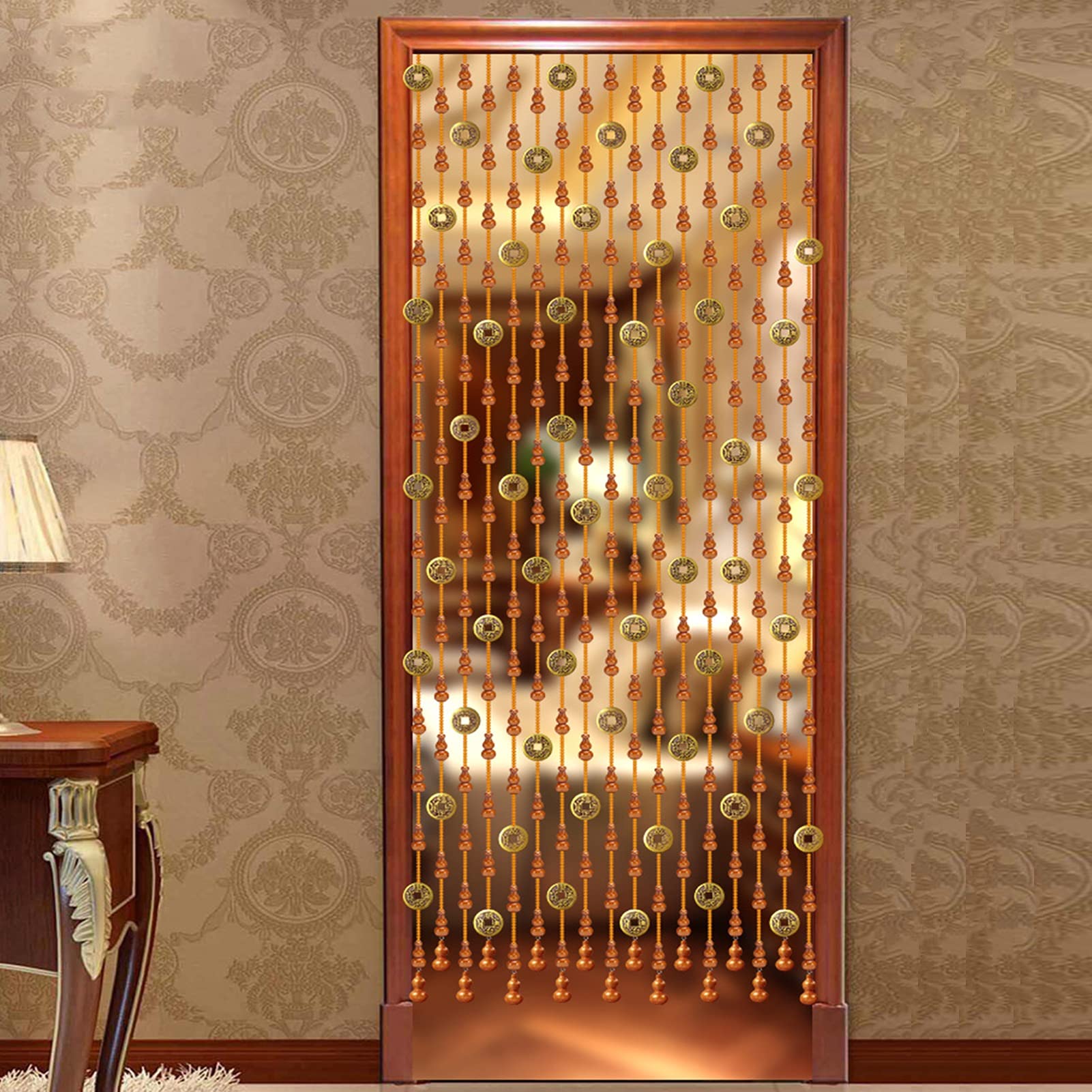 Natural Wooden Beaded Curtain - Handmade Solid Wood Partition Door Hanging with 21/25/29/35/41 Strands - Custom Size Boho Room Divider for Doorways, Windows & Home Decor