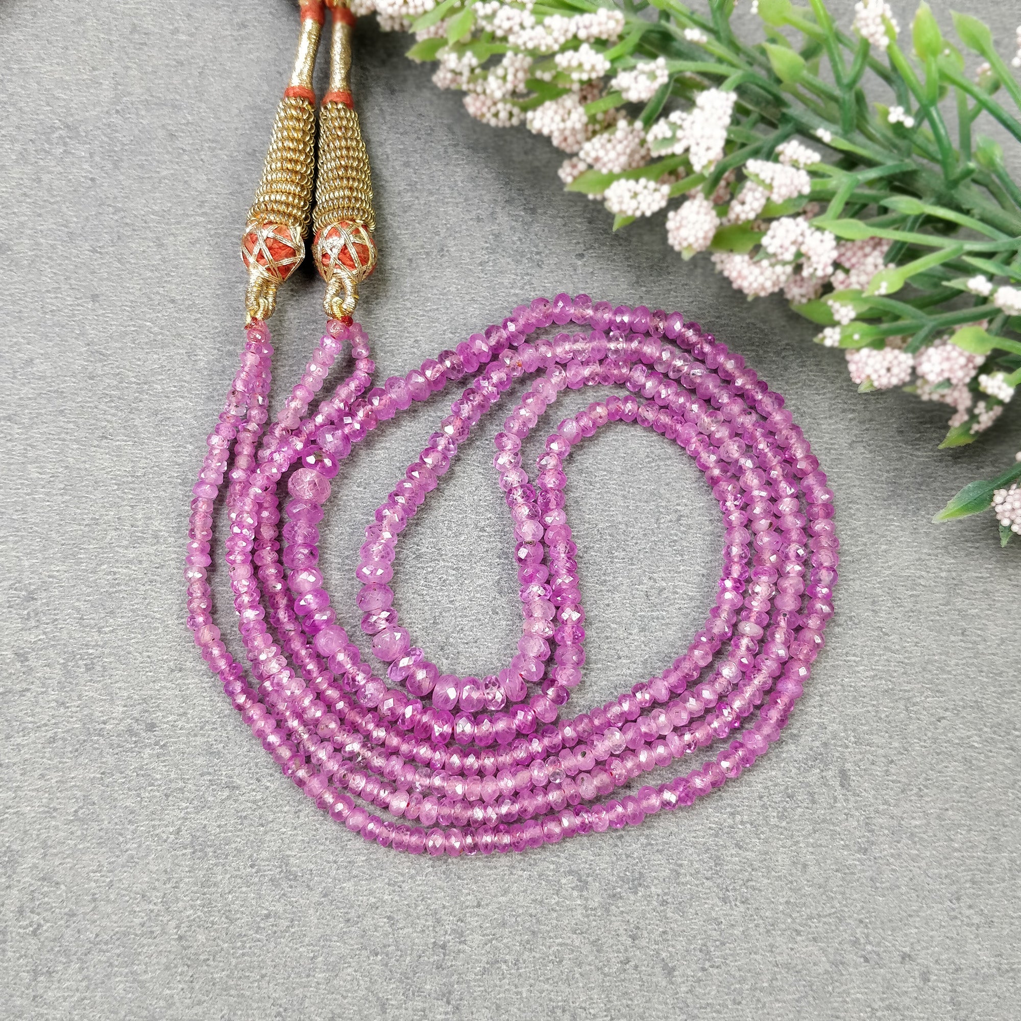 Natural Pink Sapphire Beads Necklace - 2.5mm & 5mm Faceted Genuine Sapphire Beads, Untreated & Unheated (8.50