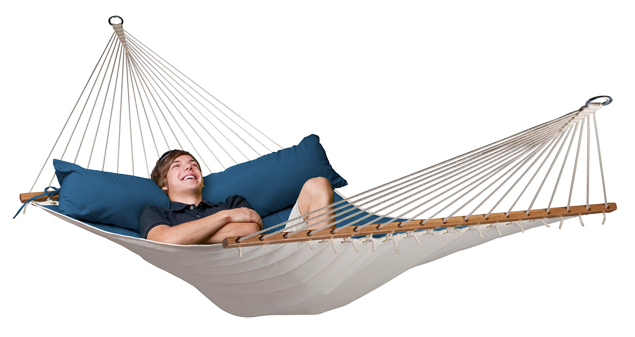 LA SIESTA Alabama Navy Blue King Size Quilted Spreader Bar Hammock - Premium Outdoor Relaxation for Patio, Backyard & Beach