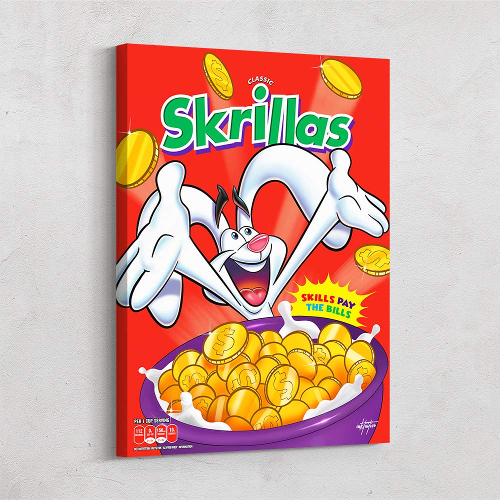 Inktuitive 'Skrillas' Motivational Wall Art - Cereal Inspired Canvas Print for Home & Office Decor - 16 x 12 Inches - Perfect for Bedroom, Kitchen, Living Room & Workspace Inspiration
