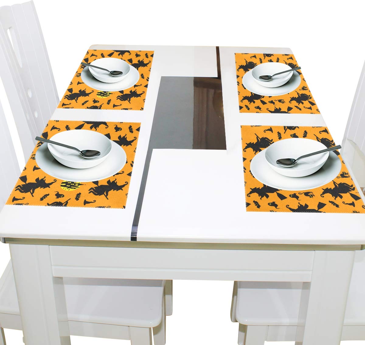 Funny Halloween Placemats Set of 4 - Washable, Non-Slip & Heat Resistant Polyester Table Mats for Kitchen & Dining (12x18 Inch) - Perfect for Spooky Dinner Parties, Holiday Decor & Family Gatherings