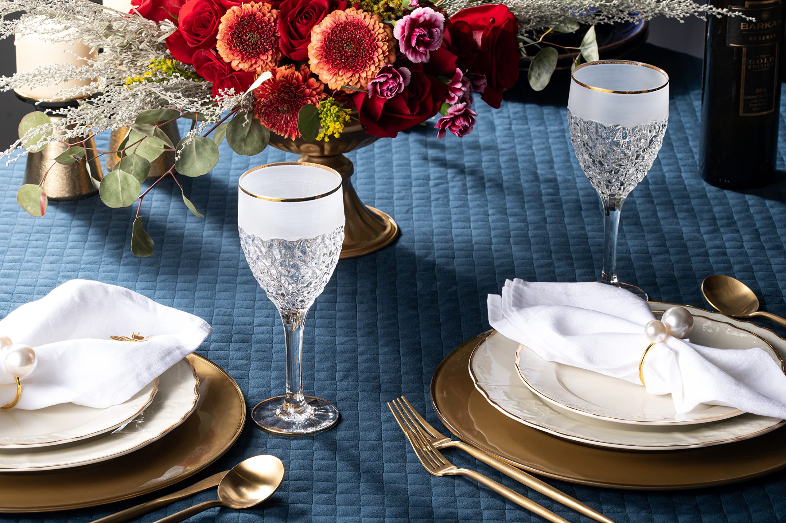 Premium 6-Piece Crystal Wine Glass Set with Frosted Border & Gold Rim - Elegant Stemmed Goblets for Red Wine, White Wine & Water - 11 oz European-Made Glassware for Dinner Parties, Weddings & Special Occasions
