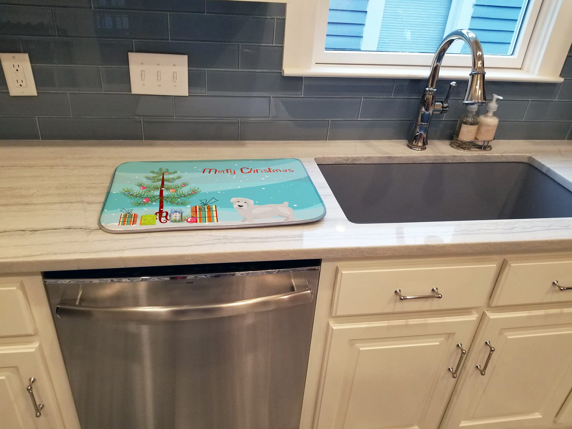 Christmas Tree Dish Drying Mat - Absorbent Kitchen Counter Pad (14x21