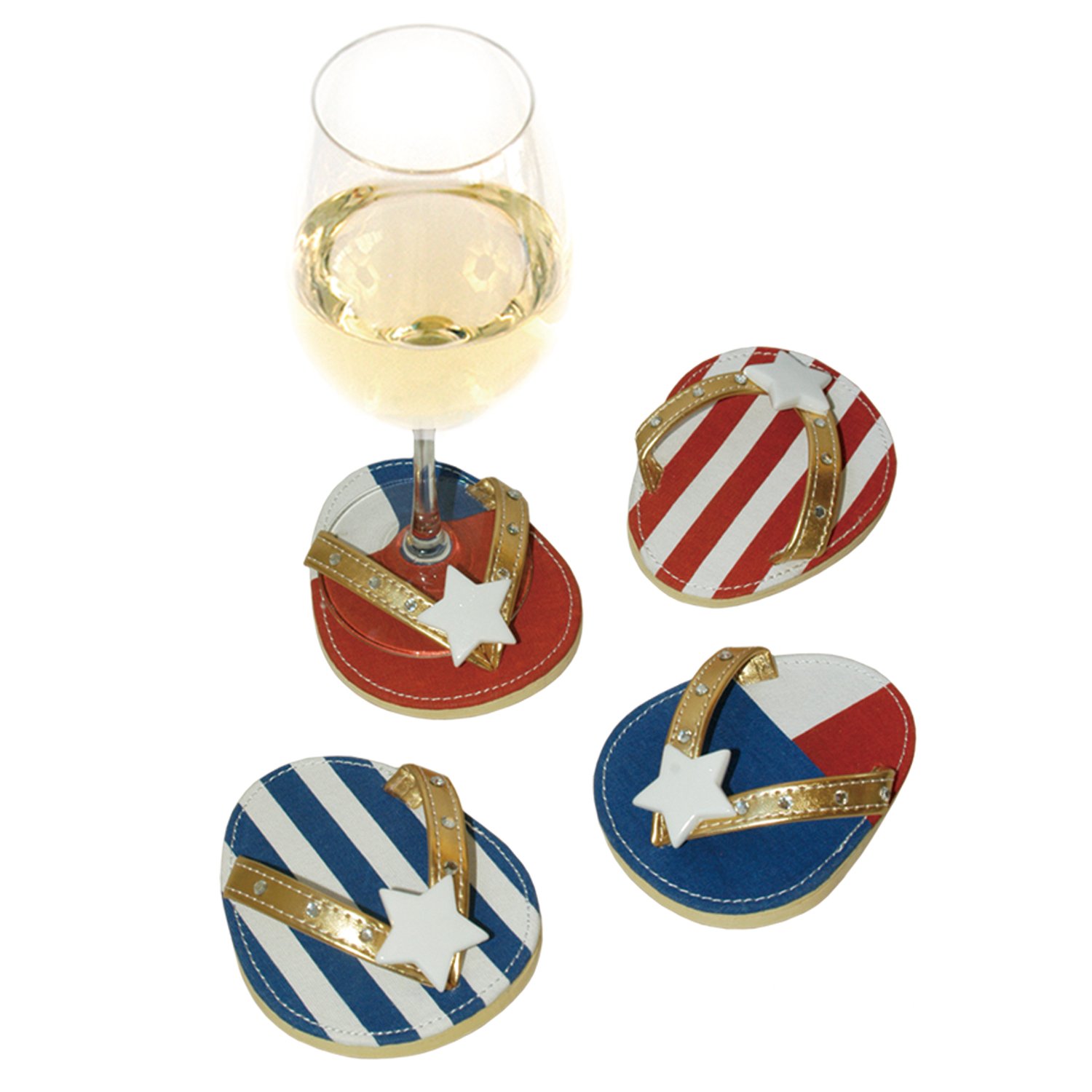 Patriotic Flip Flop Coasters Set of 4 - Non-Slip Drink Coasters for Summer BBQs, Pool Parties & Beach House Decor