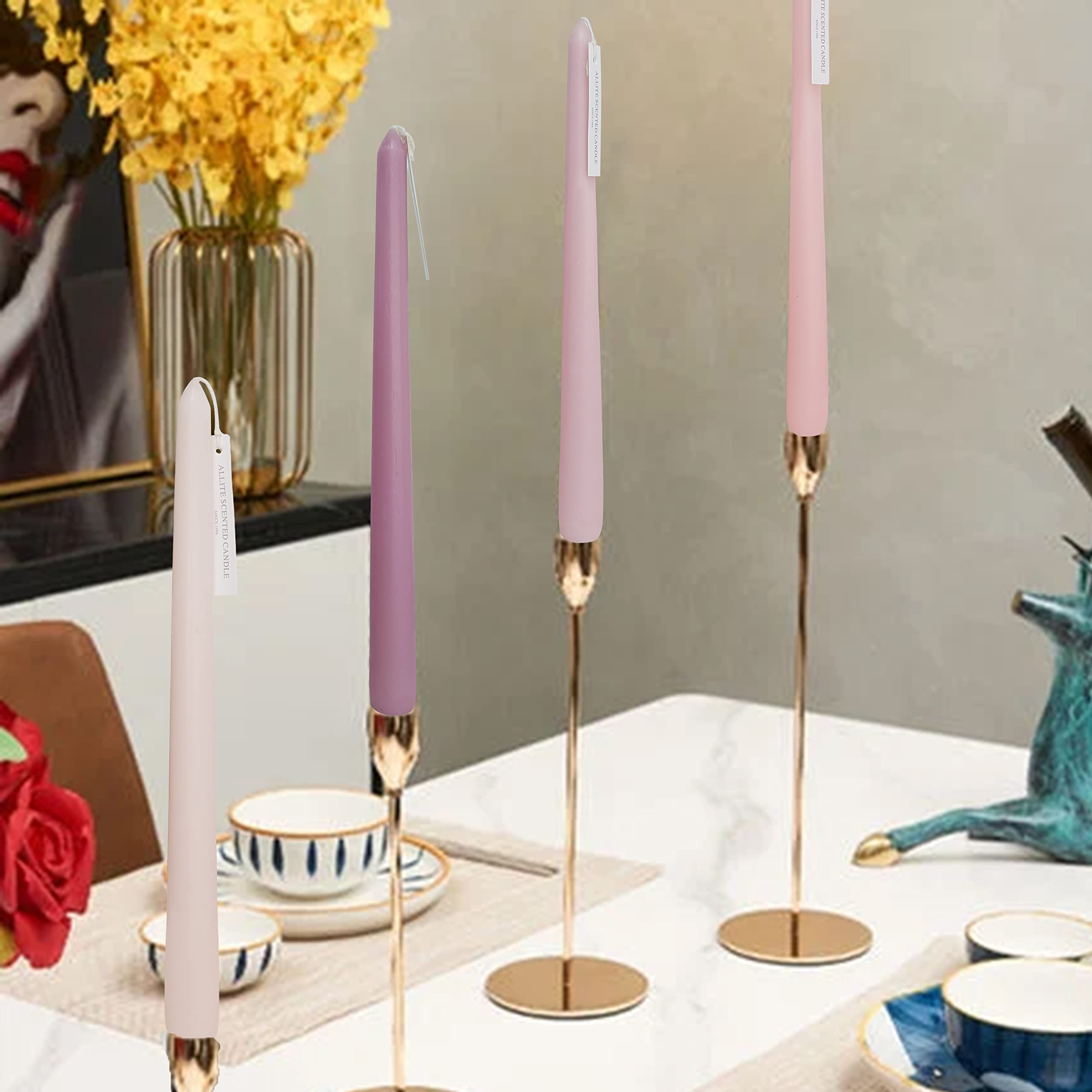 8-Hour Romantic Rose Scented Taper Candles - Pink Gradient Long Candlesticks for Wedding, Anniversary & Romantic Dinners (4-Pack) - Perfect for Table Centerpieces, Candlelight Dinners & Special Occasions