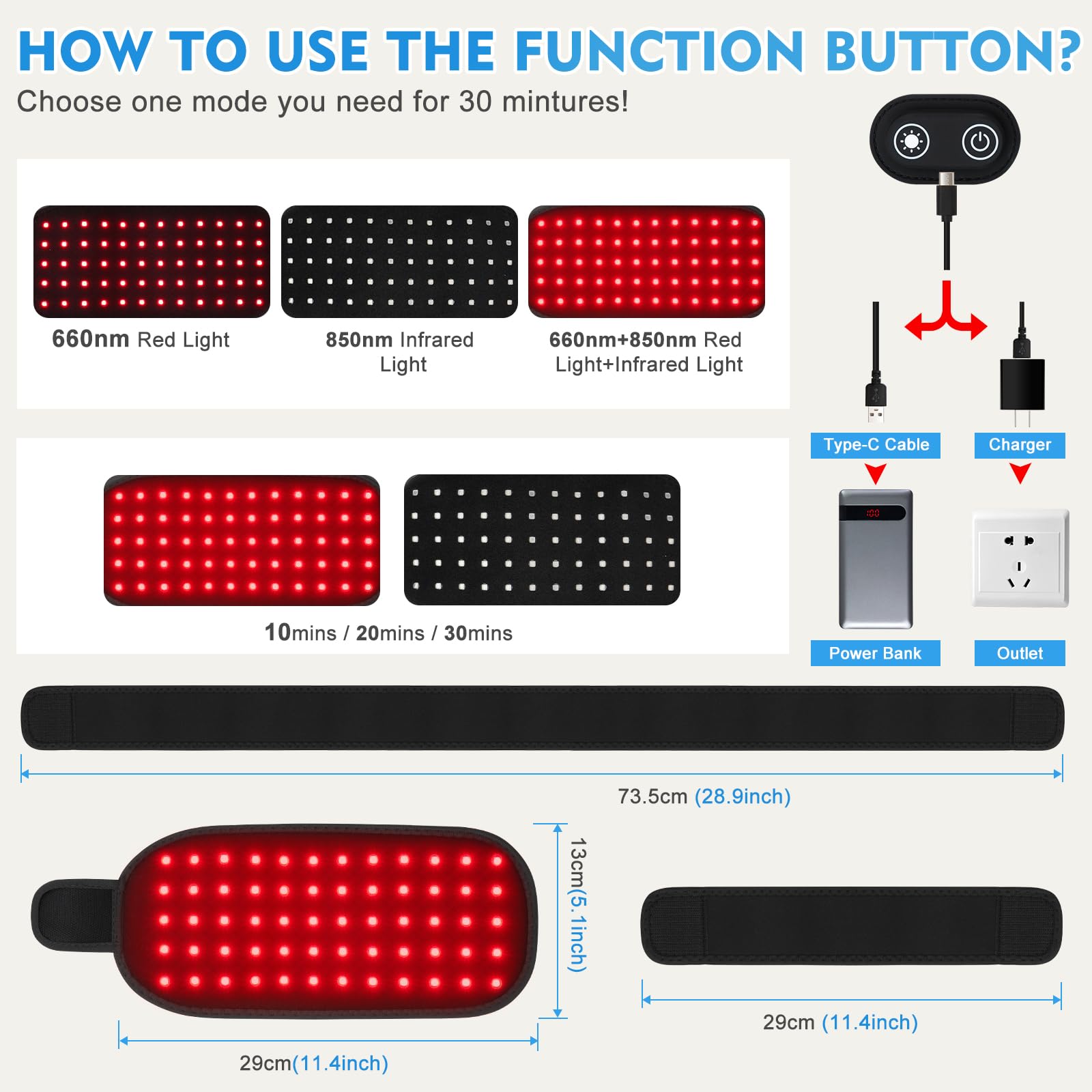 Red Light Therapy Belt Wrap - 660nm & 850nm LED Infrared Light Therapy for Shoulder, Waist & Muscle Pain Relief - Heating Pad for Body Pain Management - Perfect for Home Use, Post-Workout Recovery & Chronic Pain Relief (Large Size)