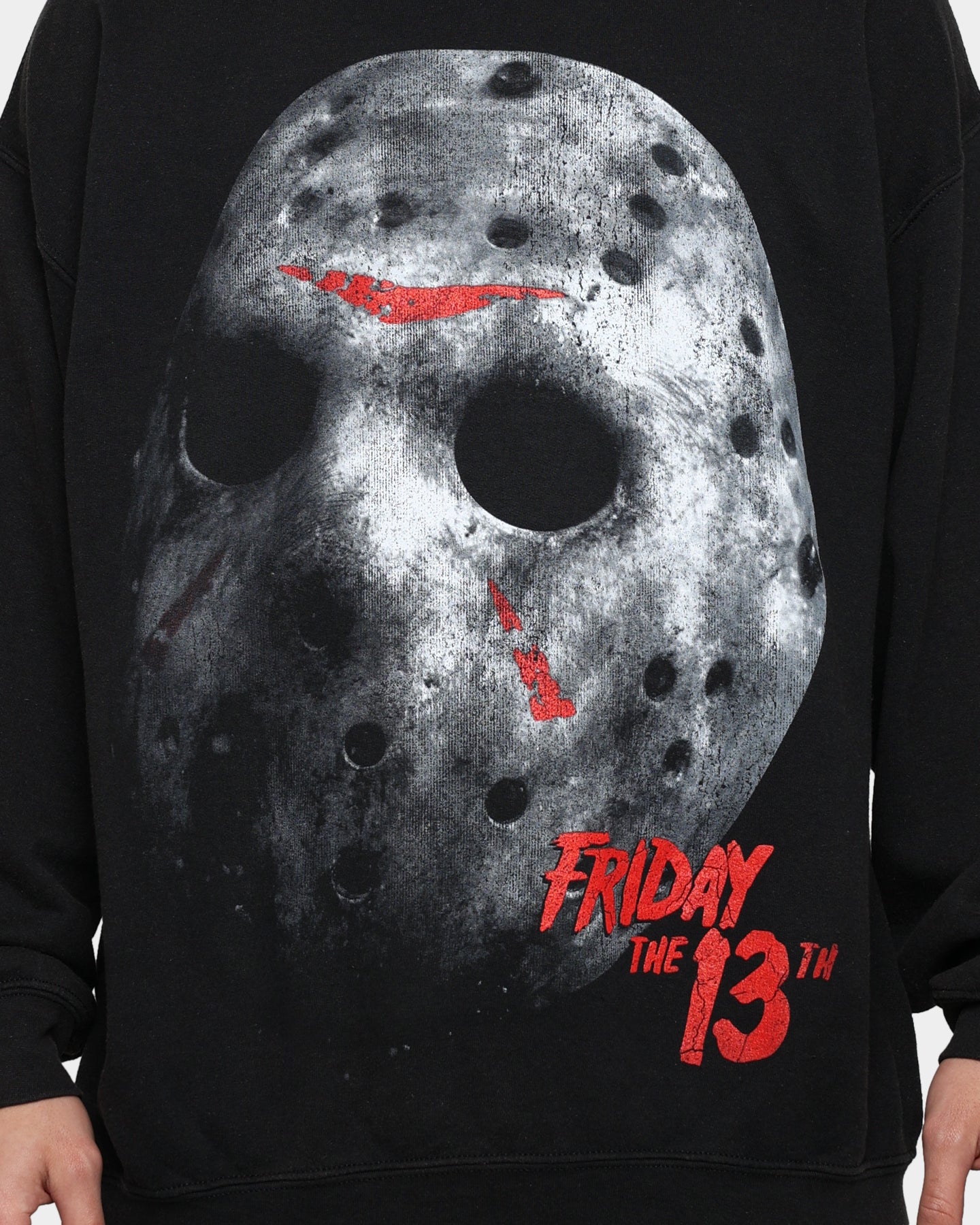 Vintage Jason's Mask Graphic Crewneck Sweatshirt - Black Wash Distressed Style | Halloween Costume, Horror Movie Fan Apparel, Streetwear Fashion