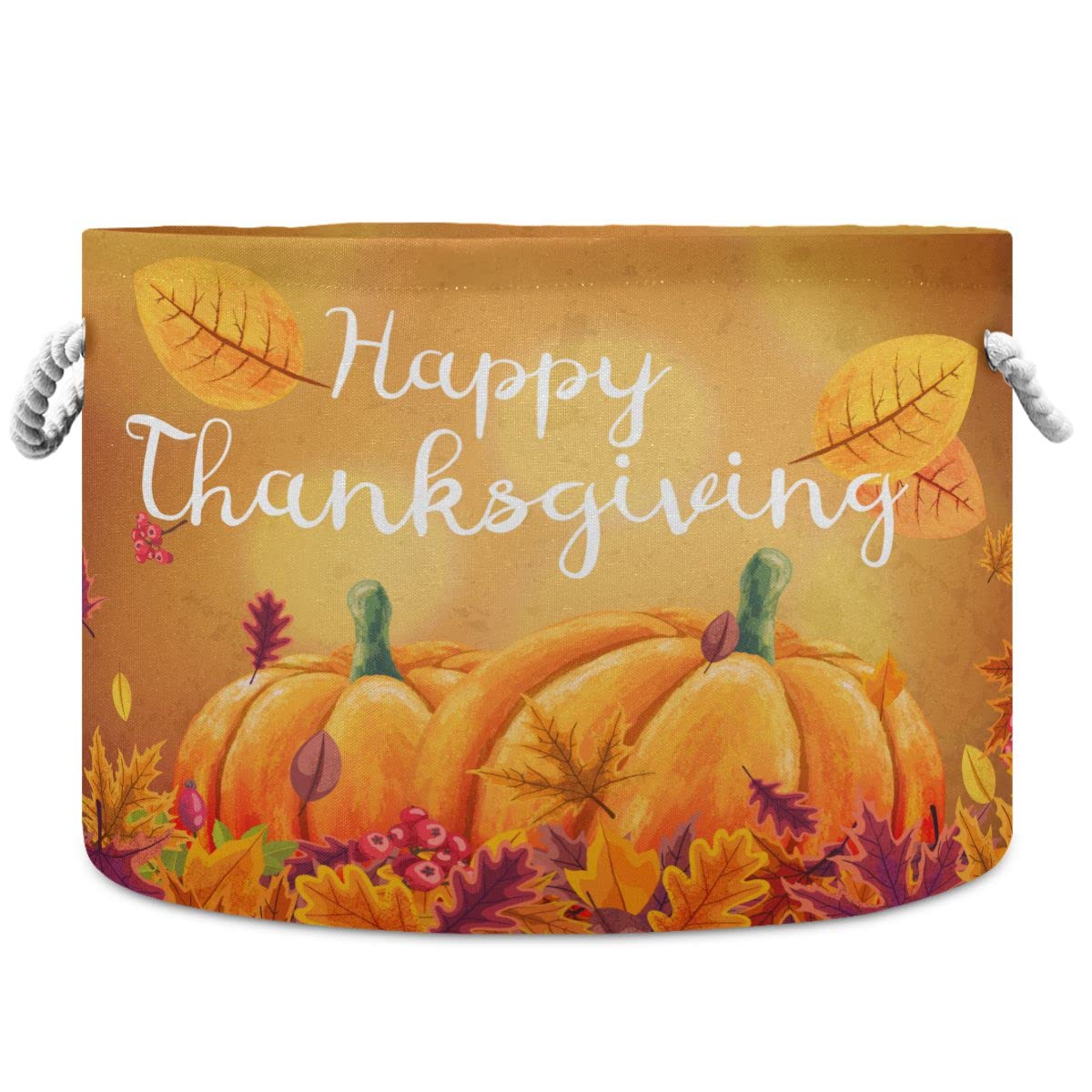 Happy Thanksgiving Fall Leaves Kids Toy Storage Basket - Organizer Bin Box for Laundry Hamper, Nursery, Playroom & Pet Toys | Perfect for Holiday Decor, Child's Room Organization & Dog Toy Storage