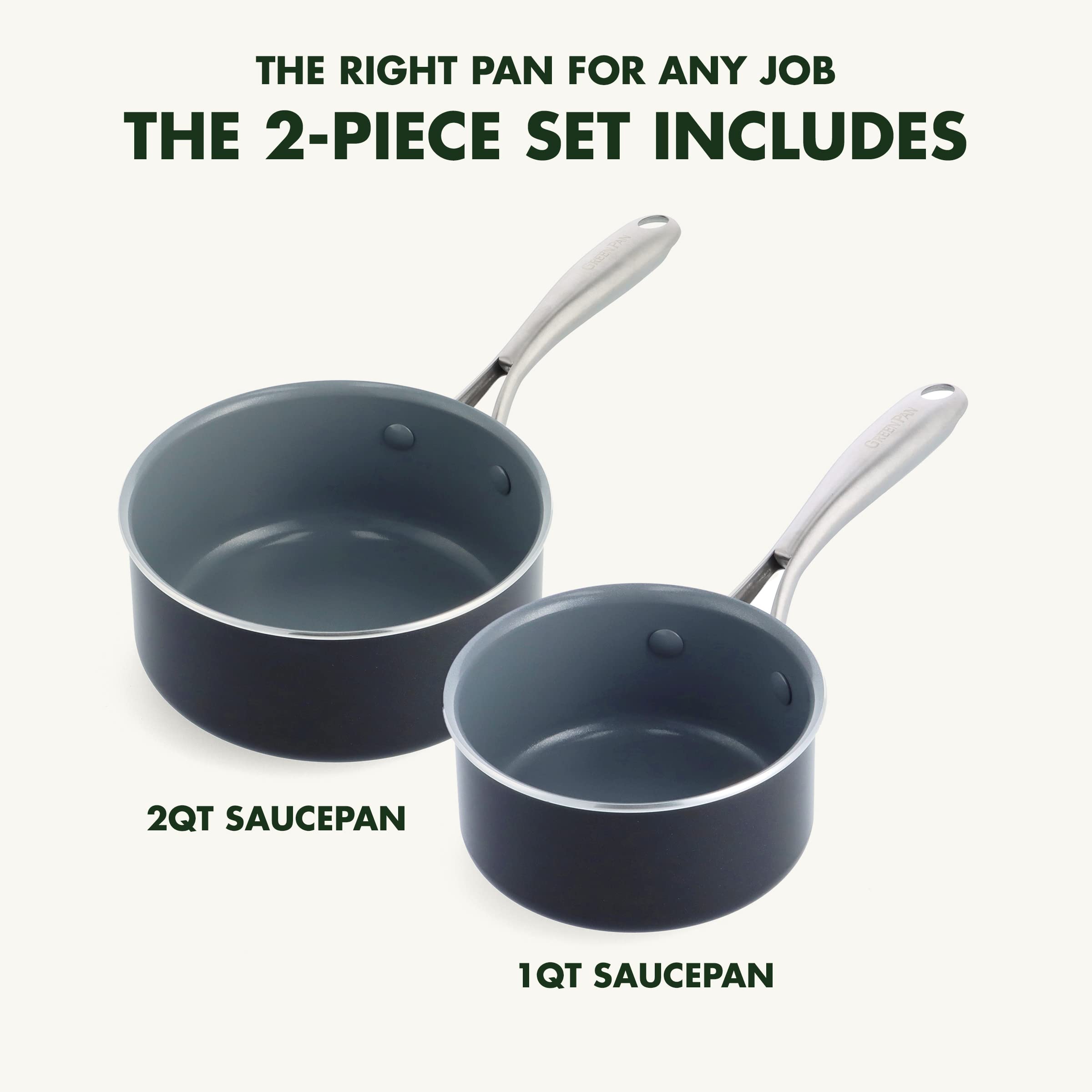 GreenPan Swift Healthy Ceramic Nonstick Saucepan Set (1QT & 2QT) - PFAS-Free, Dishwasher & Oven Safe with Stainless Steel Handle - Perfect for Healthy Cooking, Sauces & Small Meals