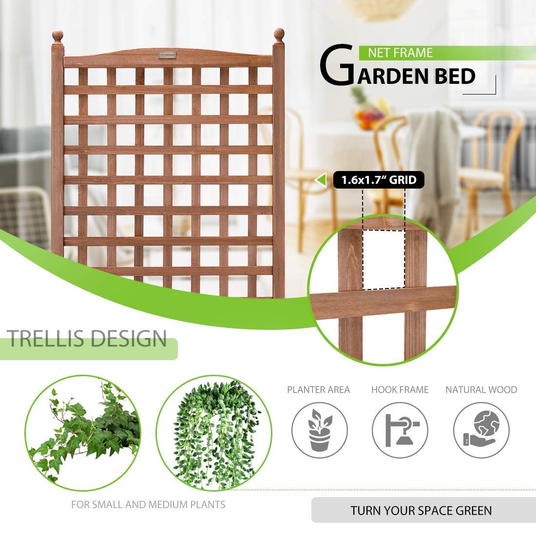 VIVOHOME Stainless Steel Hand Pruner & 2-Pack Wood Planter Raised Garden Beds with Trellis - Perfect for Gardening, Landscaping, and Outdoor Plant Care