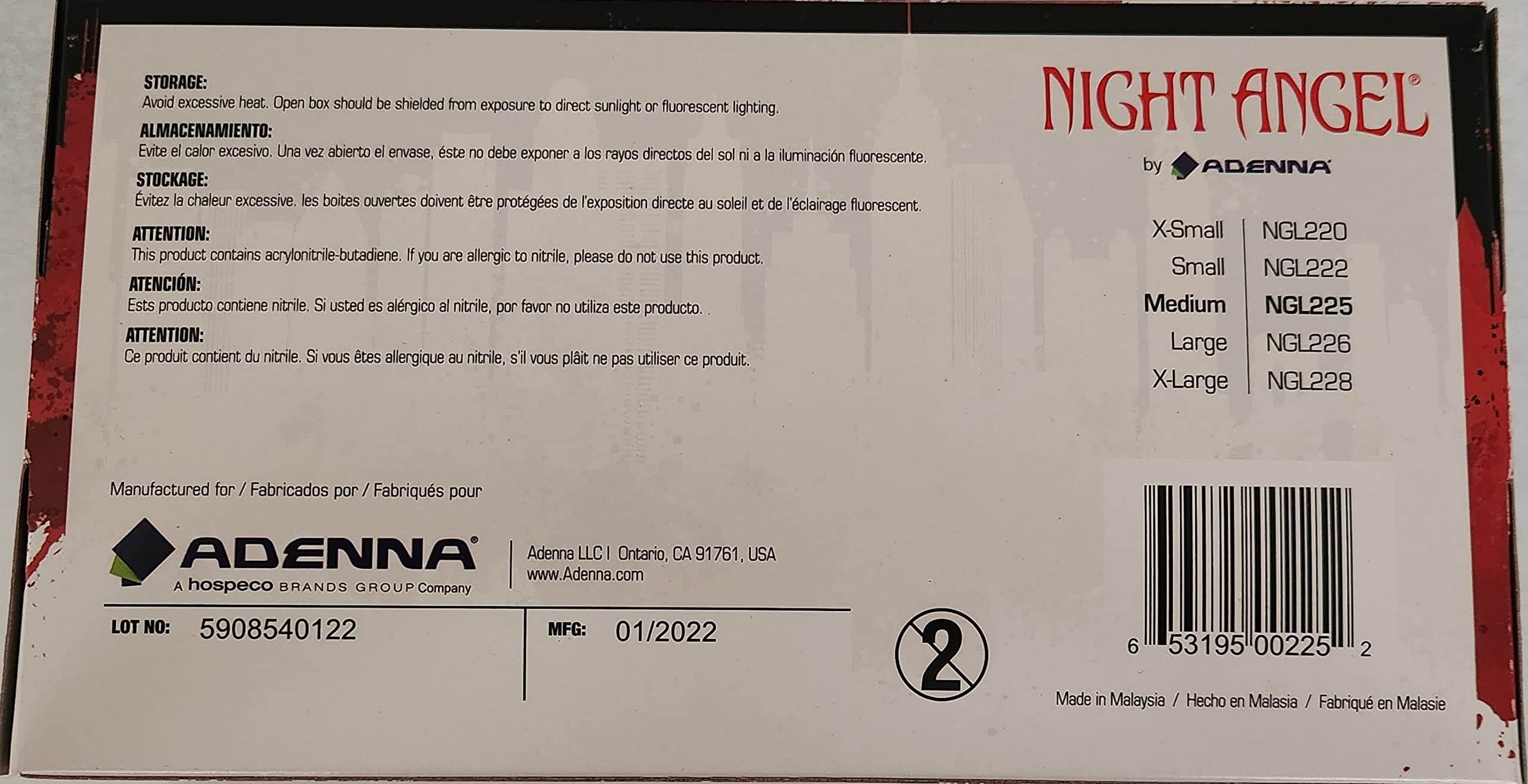 Adenna NGL225-10PK Night Angel Nitrile Powder-Free Exam Gloves - Black, Medium, 100 Count (Pack of 10) | Disposable Medical Gloves for Healthcare, Tattoo, Cleaning & Food Handling