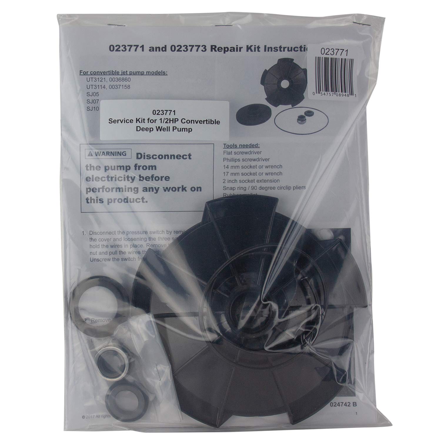 1/2 HP Convertible Deep Well Jet Pump Service Kit - Model 023771 Replacement Parts for Water Well Systems | Ideal for Home, Farm & Irrigation Use