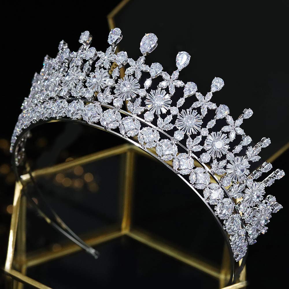 Elegant Silver Cubic Zirconia Princess Tiara Crown for Women | Wedding, Bridal, Pageant Hair Accessory | Perfect for Brides, Prom, Quinceañera & Special Occasions - HG0142