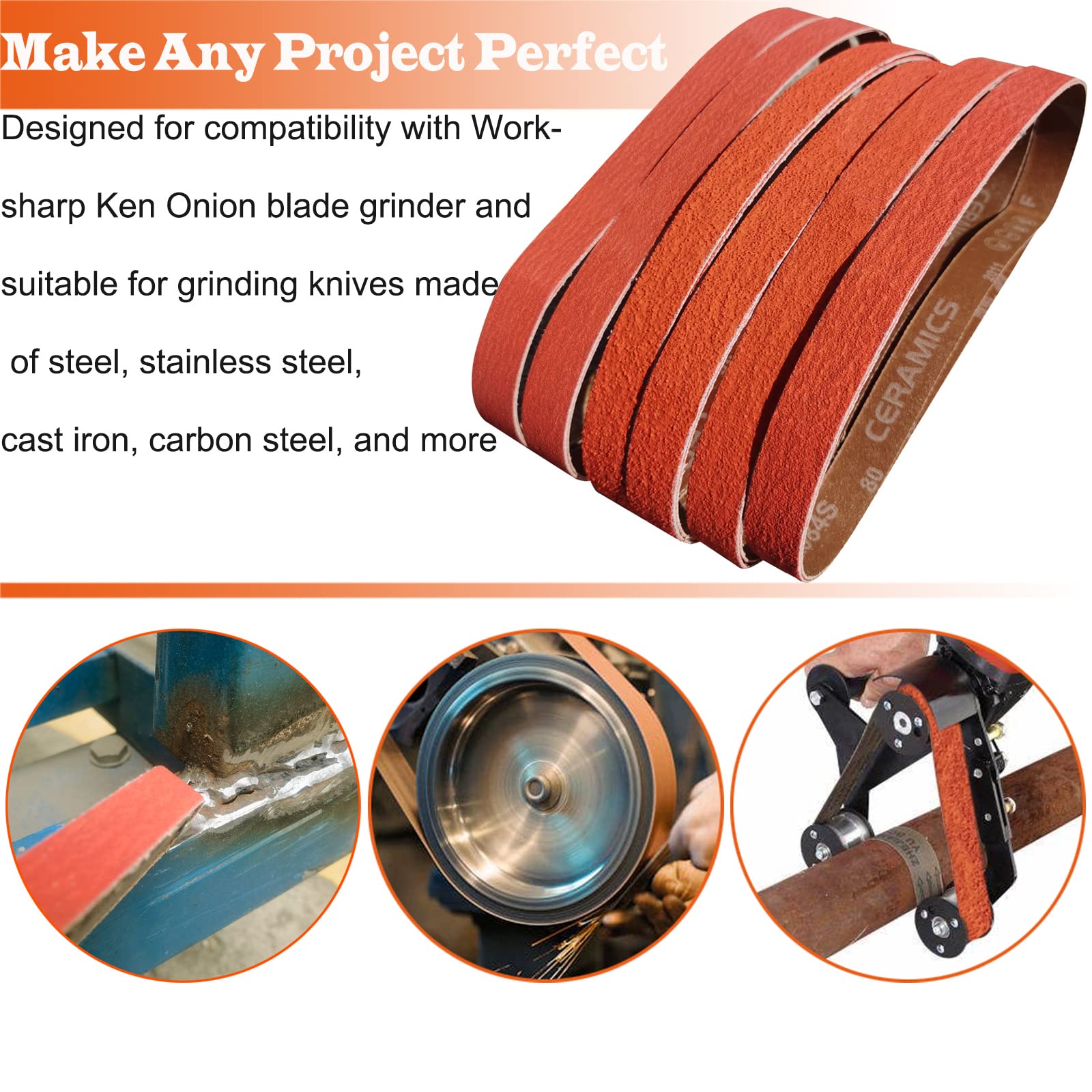 6 Pack 2x72 Inch Metal Grinding Ceramic Sanding Belts Kit - Includes 36/40/60/80/100/120 Grits for Knife Sharpening & Woodworking - Premium Sharpening Sander Belts for Bench Grinders & Belt Sanders (2x72 Inch)