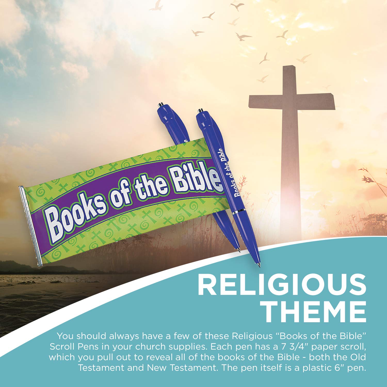 Fun Express Book of The Bible Scroll Pens - 12 Pack Novelty Stationery for Bible Study, Journaling & Gift Giving