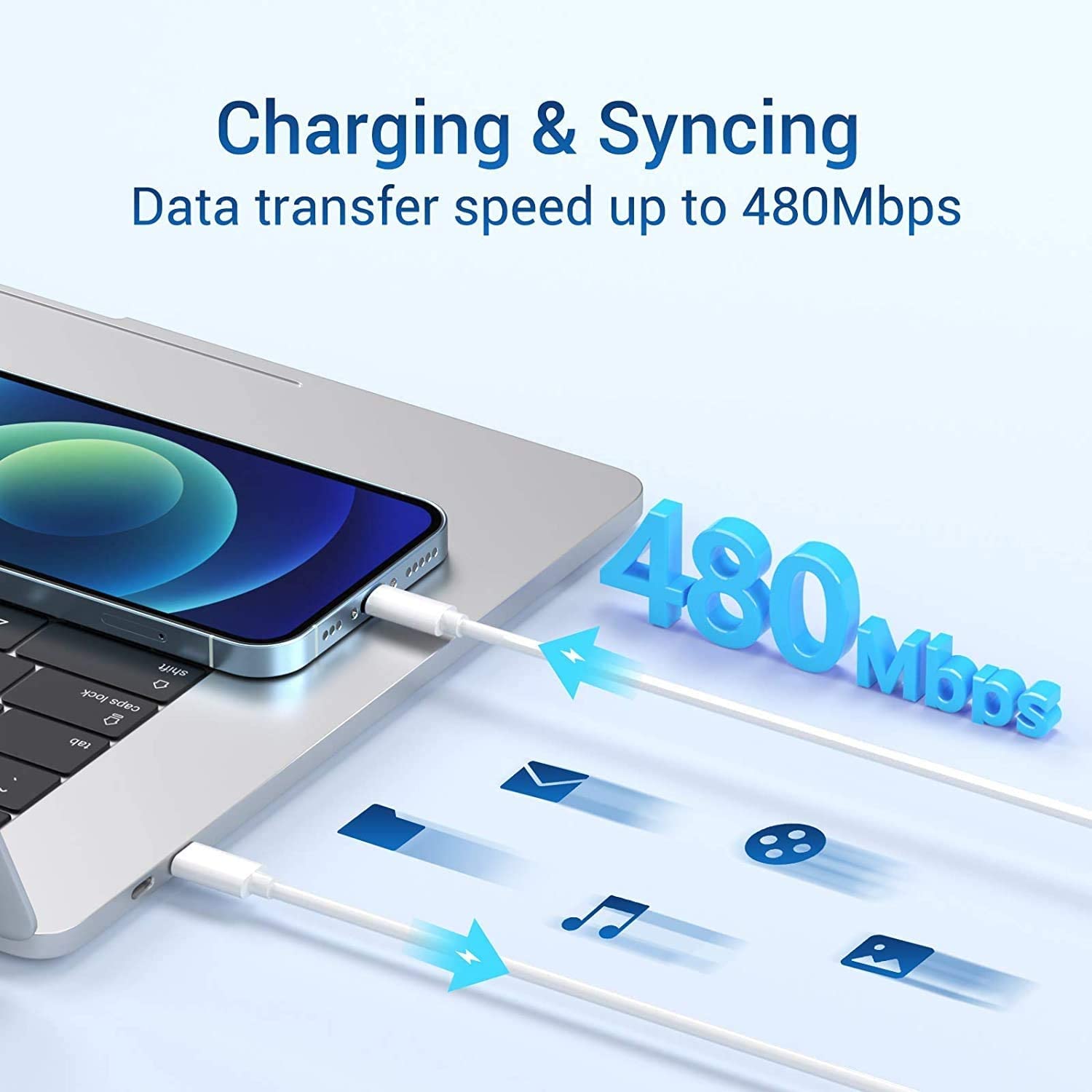 Avoalre 20W PD3.0 Fast Charger with 2-Port USB C & 2m USB C to Lightning Cable - Compatible with iPhone 14/13/12/11 Pro Max/Mini/XR/XS/SE 2020/8 Plus, iPad Pro & AirPods - Perfect for Home, Office & Travel Charging