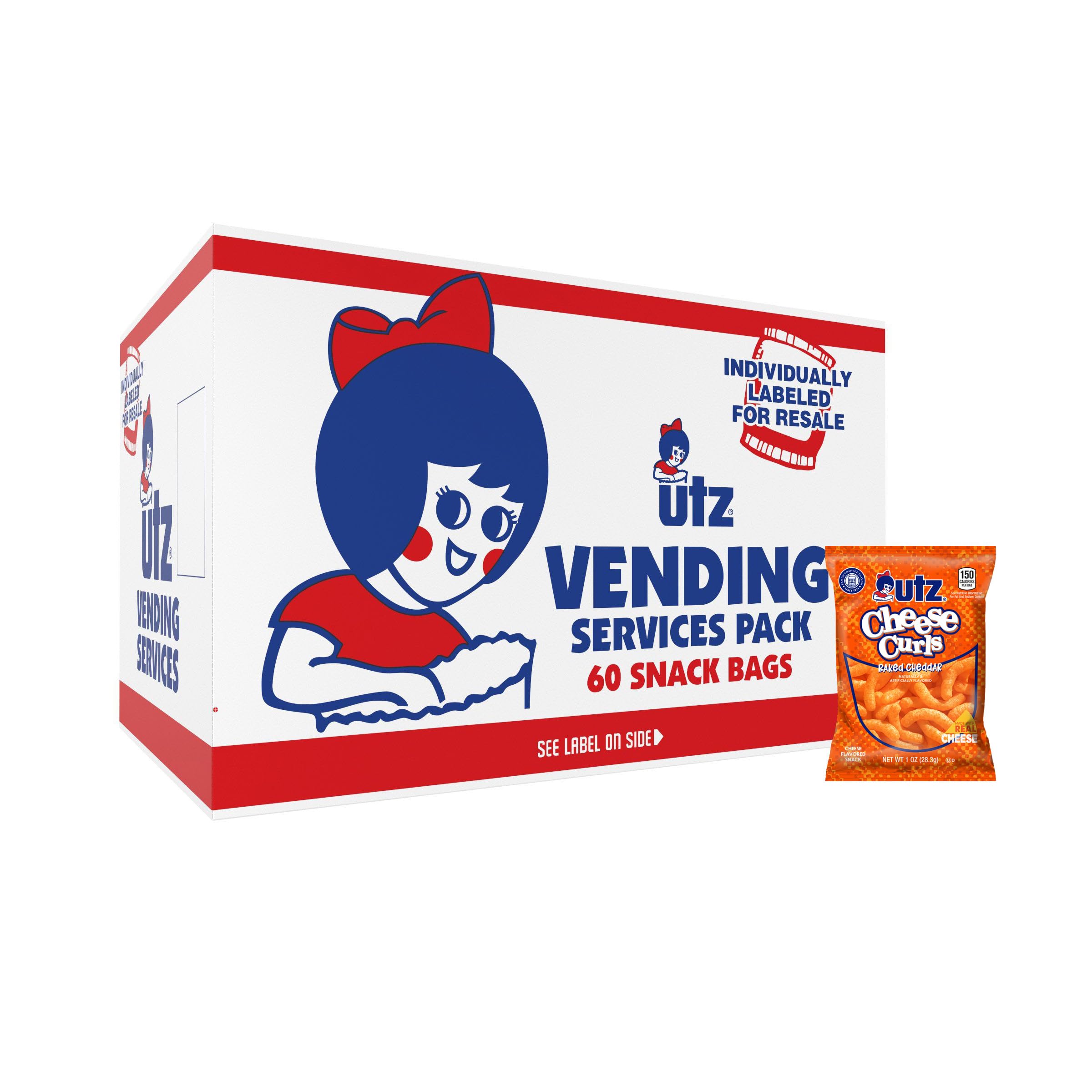 Utz Baked Cheddar Cheese Curls - 60 Count (1 oz. Bags) | Gluten Free, Cholesterol Free Snacks Made with Real Cheese | Perfect for Lunchboxes, Office Snacks & On-the-Go Crunchy Treats