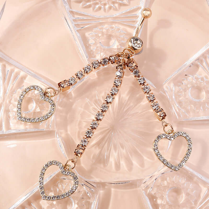 Gold Heart Zircon Tassel Belly Button Rings for Women | Stylish Navel Piercing Jewelry for Parties, Beach & Everyday Wear | YY080