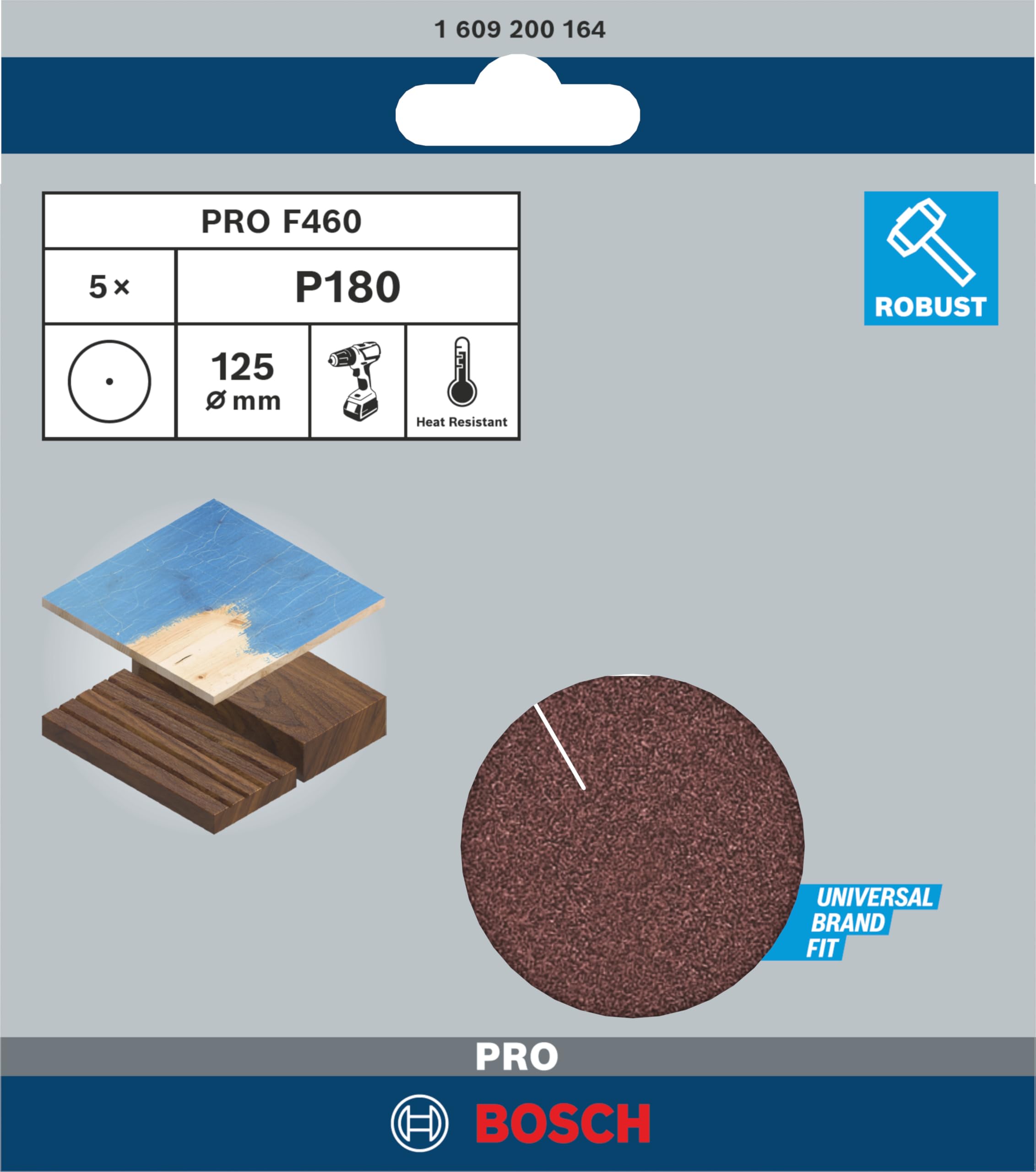 Bosch 1609200164 K180 Wood Sanding Sheet, 125mm, Pack of 5 - Premium Sandpaper for Woodworking & DIY Projects
