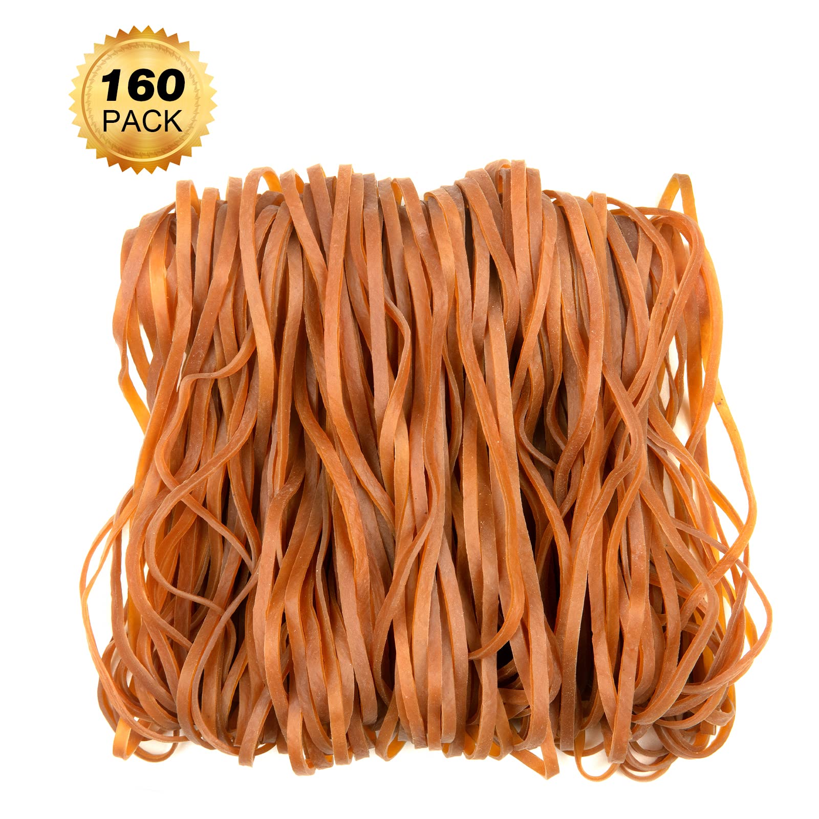 160PCS Heavy Duty Rubber Bands - 6 Inch Large Thick Elastic Bands for Office, Crafts, Money, Books | Bulk Strong Rubber Bands for File Folders, Trash Cans, DIY Projects & Home Organization (Natural Yellow)