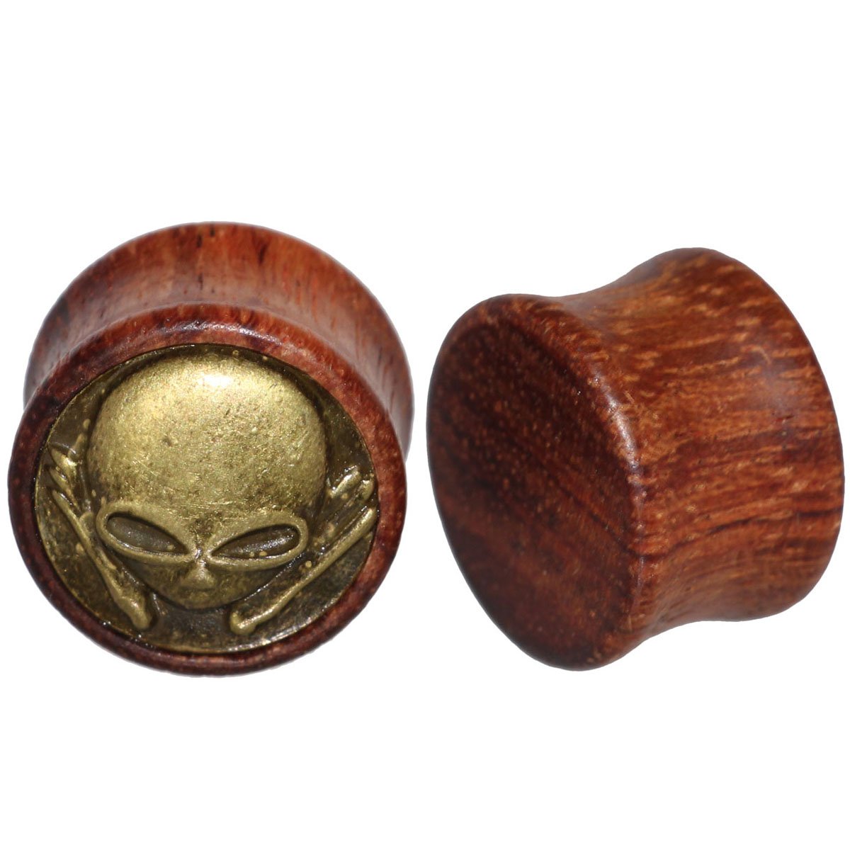 2 Pairs Alien Skull & Anchor Wood Double Flare Ear Stretcher Plugs (8-20mm) - Unique Body Jewelry for Punk, Gothic & Alternative Fashion Styles - Perfect for Ear Stretching & Bold Fashion Statements