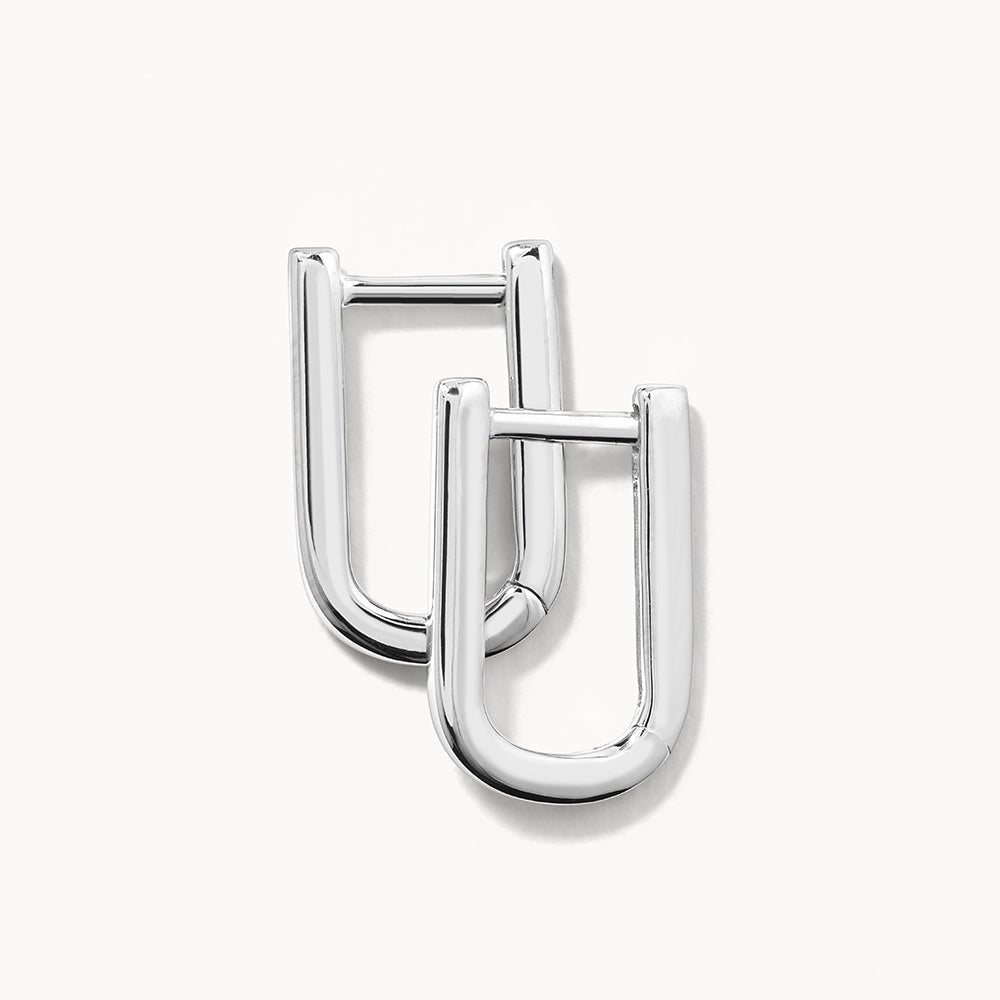 Silver Midi Charm Paperclip Huggie Earrings for Women - Trendy Minimalist Hoop Earrings for Everyday Wear, Office & Date Night