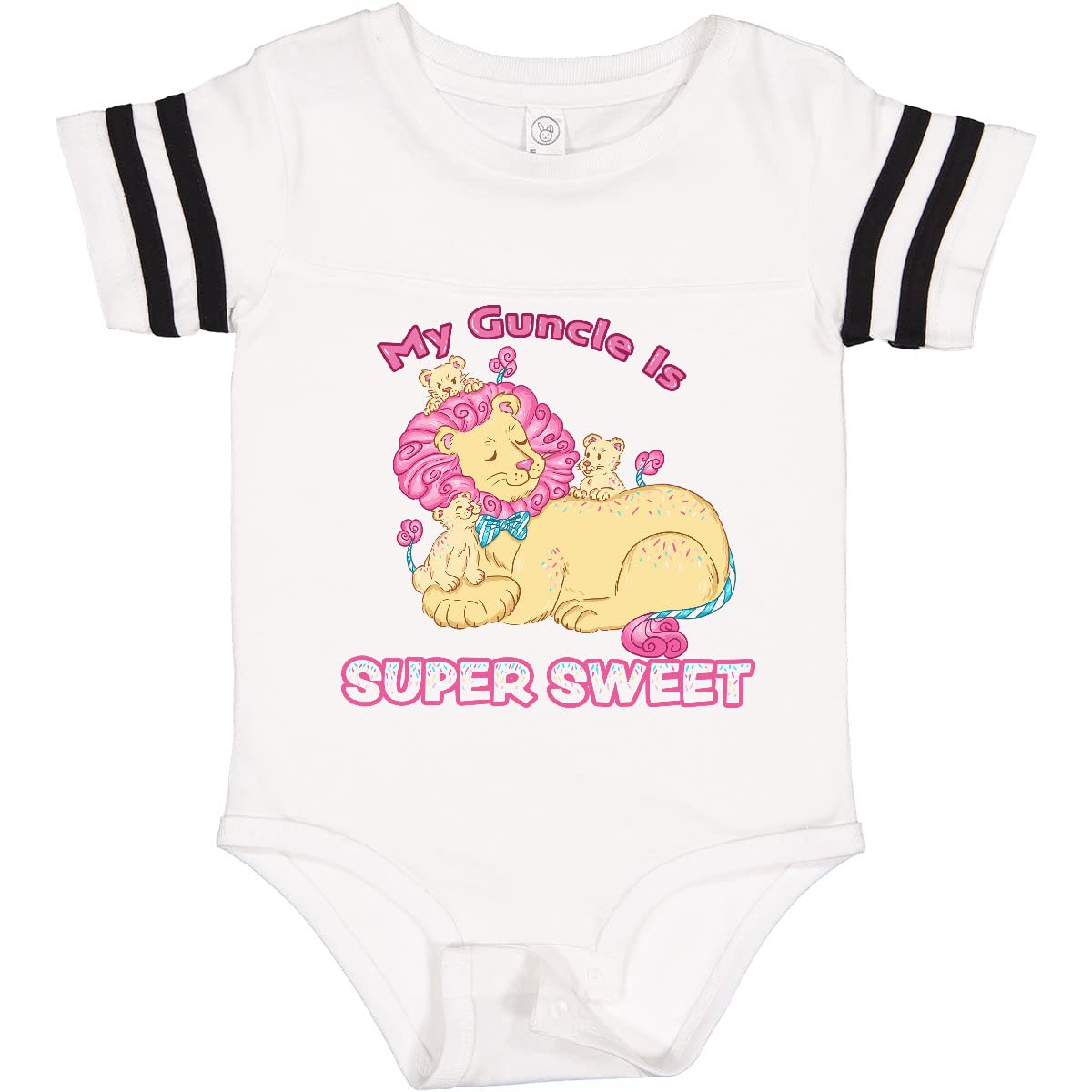 Inktastic My Guncle is Super Sweet Cotton Candy Lions Baby Bodysuit - Pink Cute Outfit for Infants, Toddler Gift Idea, Fun Family Matching Outfits, Baby Shower Present
