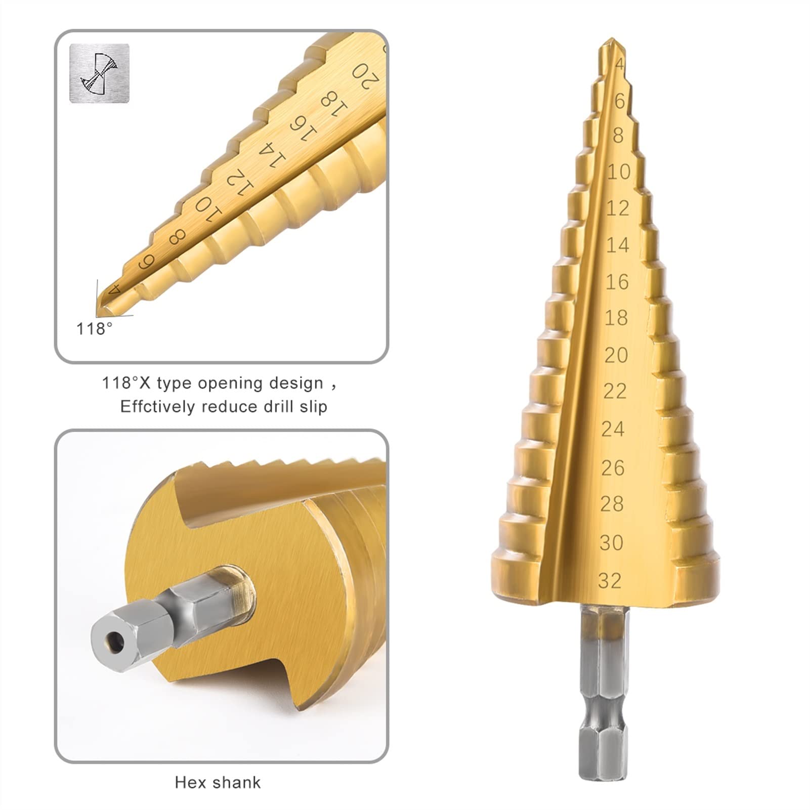 Titanium Coated HSS Step Drill Bit Set - High Speed Steel Cone Drill Bit for Metal, Wood, Plastic - Power Tool Accessories (4-12mm, 1pc) - Perfect for DIY Projects, Home Repairs & Metalworking