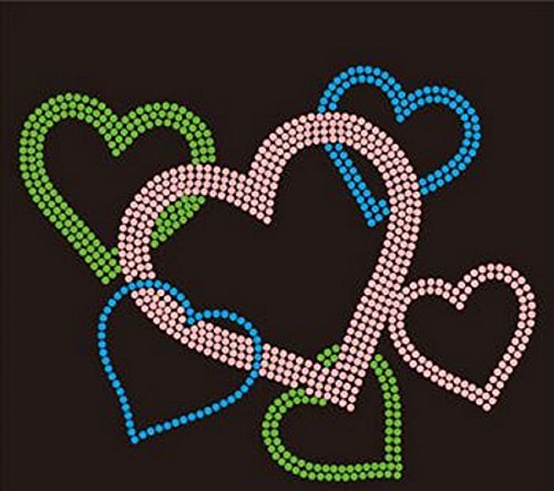 Colorful Hearts Rhinestone Iron-On Transfer for T-Shirts, DIY Crafts & Apparel Decoration - Sparkling DIY Heat Transfer Vinyl for Custom Clothing & Accessories