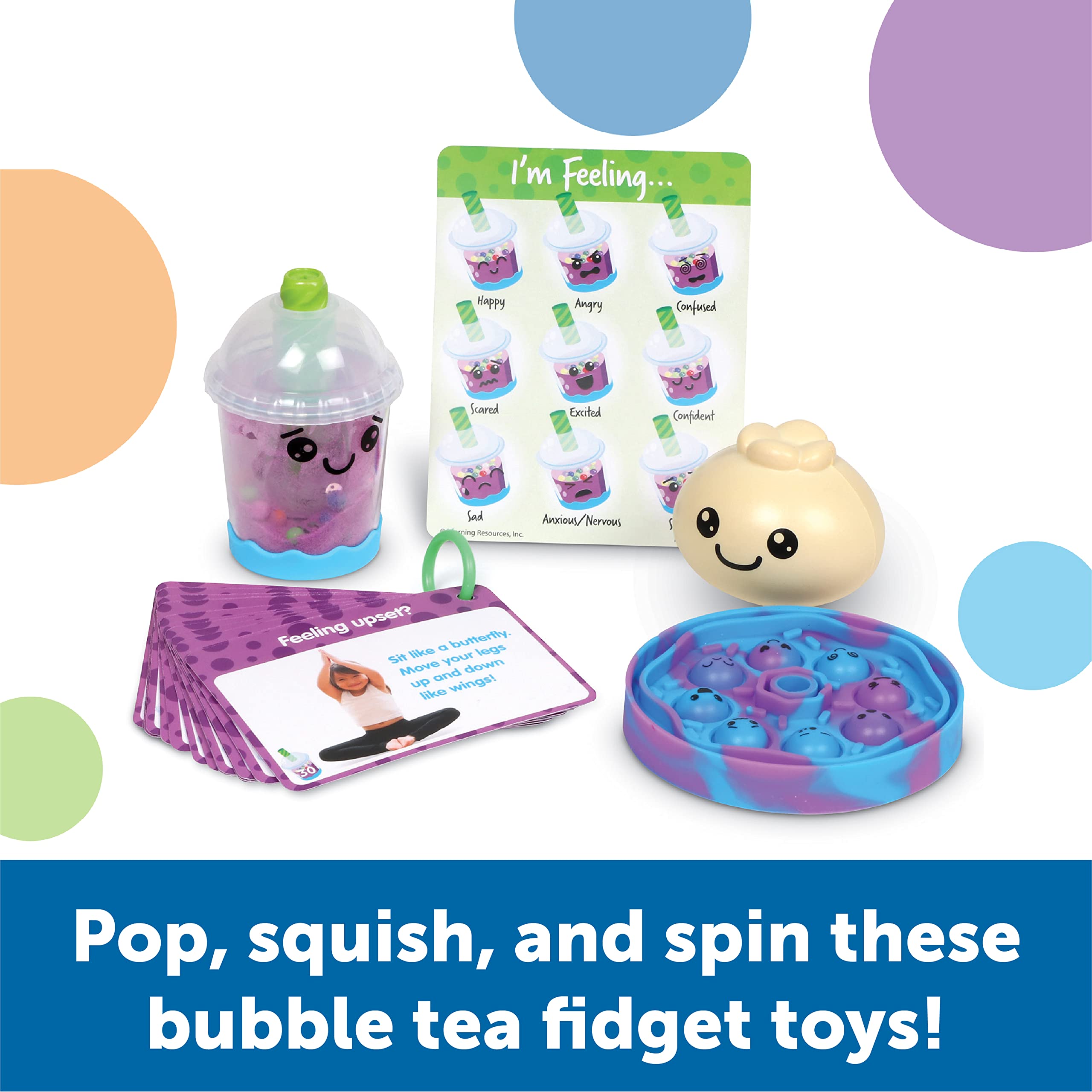 Learning Resources Bubble Tea Break Sensory Fidget Toy Set - 19-Piece Calming Activity Kit for Kids Ages 3+ | Stress Relief, Social Emotional Learning (SEL) & Focus Tools | Perfect for Classroom, Therapy & Home Use