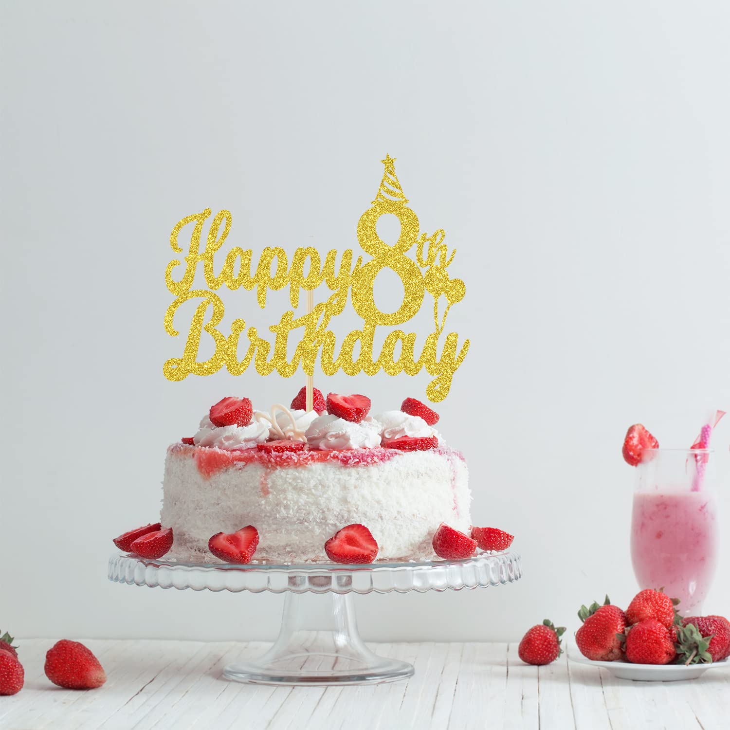 Happy 8th Birthday Cake Topper - Eight is Great Gold Glitter Decorations for Boys & Girls | Perfect for 8th Birthday Parties, Cakes & Celebrations