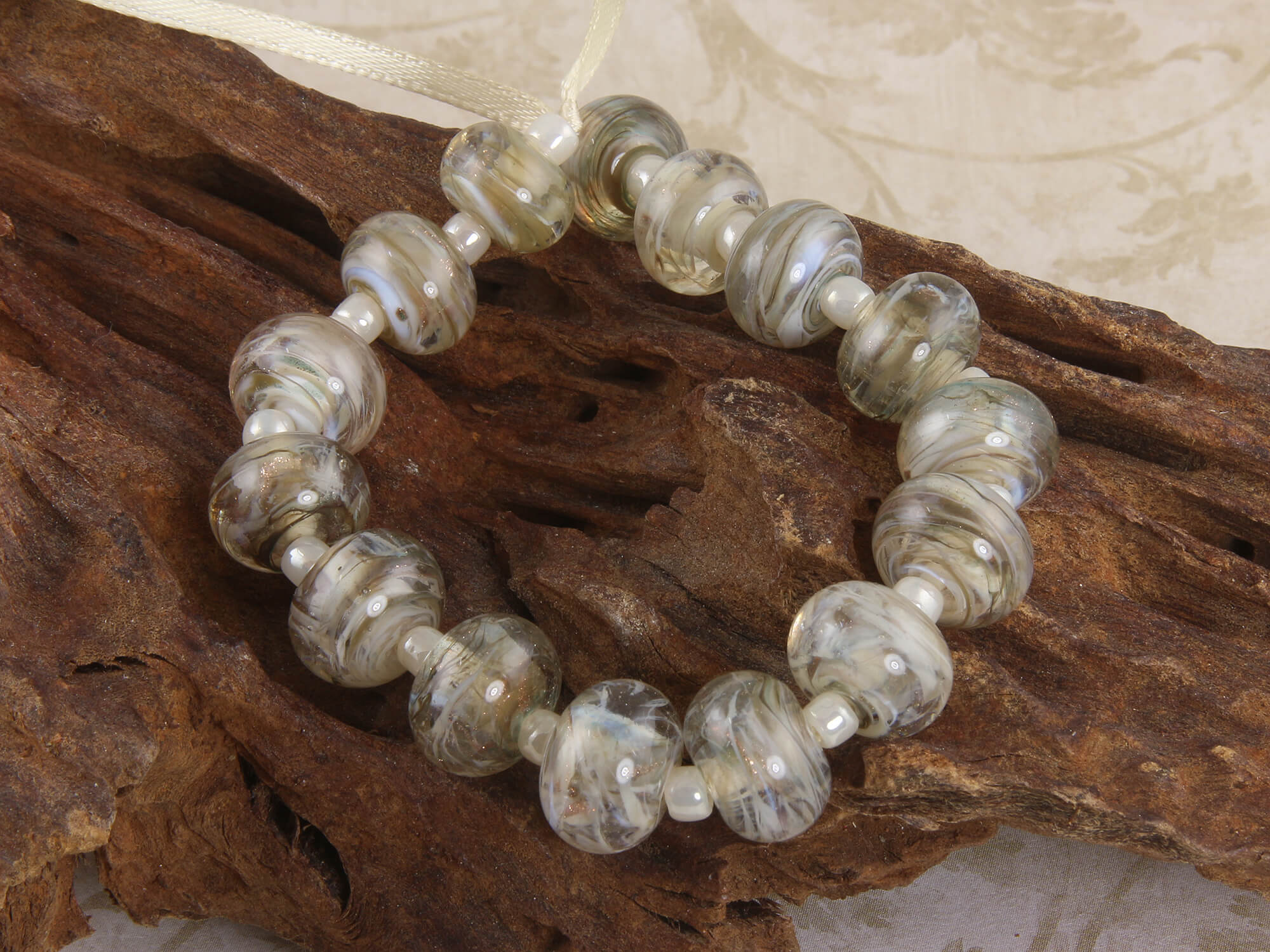 Premium Abalone Gray Gold Lampwork Glass Beads Set - Handmade SRA Jewelry Beads for Necklace, Bracelet & DIY Crafting - Perfect for Boho, Beach & Wedding Accessories